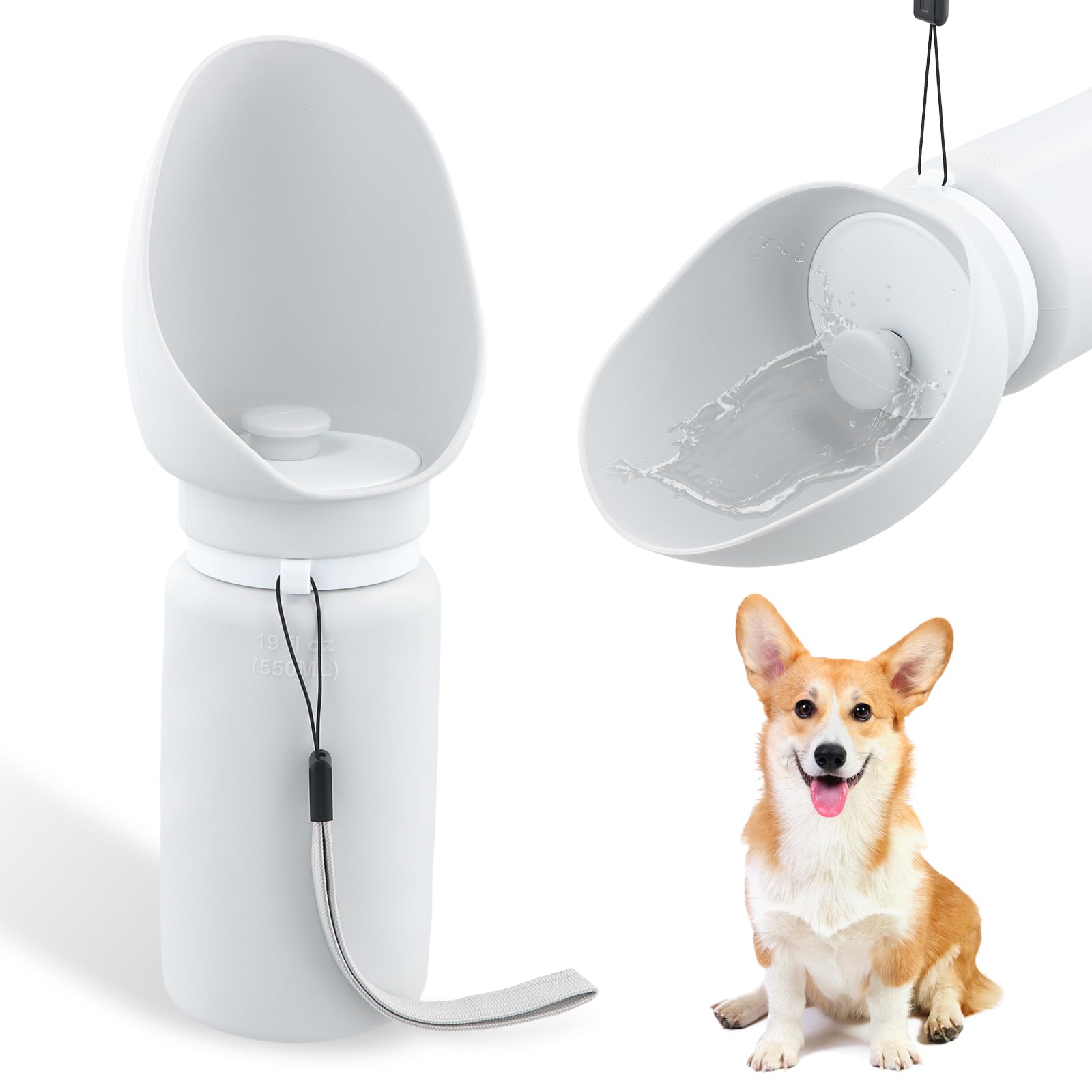 Shengxi Botellas de Agua para Perros Portátil, 550ml Botella de Agua de Silicona para Mascotas, Dispensador Botella de Agua Plegable para Perros para Viajar al Aire Libre Camping