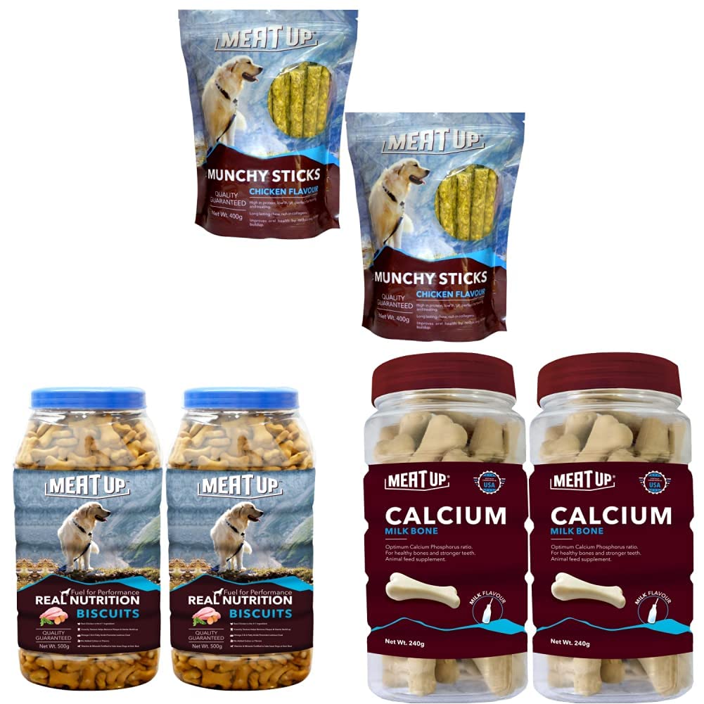 Meat Up Munchy Sticks, Chicken Flavour, Dog Treats, 400 g (Buy 1 Get 1 Free) & Calcium Bone Jar, Dog Supplement Treats -240 gm, 30 Pieces & Mutton Flavour, Real Chicken Biscuit, Dog Treats -500g Jar (B08QT5T8CJ) Amazon Price History, Amazon Price Tracker