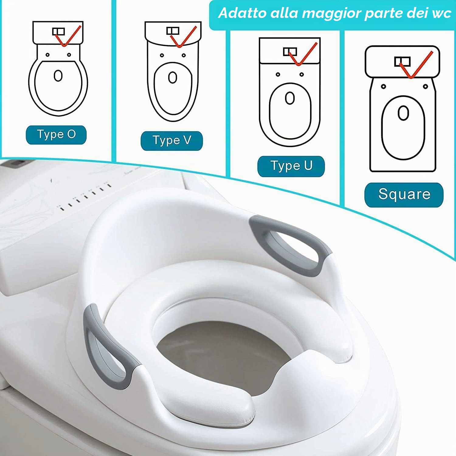 Riduttori per WC per Bambini|Riduttore wc Bambini Universale,Ergonomico,Riduttore wc con Paraspruzzi e Maniglie,Design Schienale (1 Spazzolone + 2 Imbottito Rimovibili)
