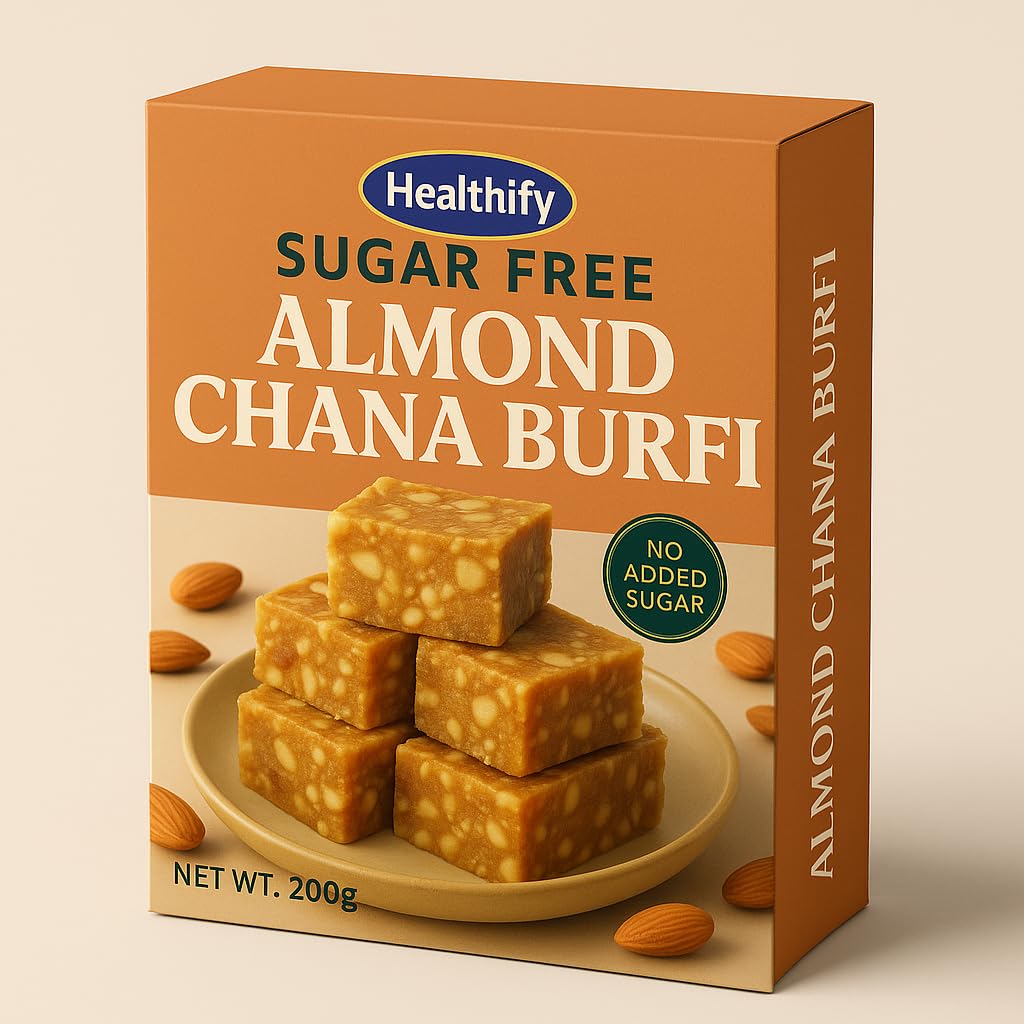 Sugar Free Chana Almond Burfi | 200g | Healthy Indian Sweet | No Added Sugar | Diabetic Friendly sweets | Zero Sugar | Delicious & Guilt-Free | Premium Ingredients | Perfect for Festivals, Gifting & Celebrations | Authentic Taste & Freshness