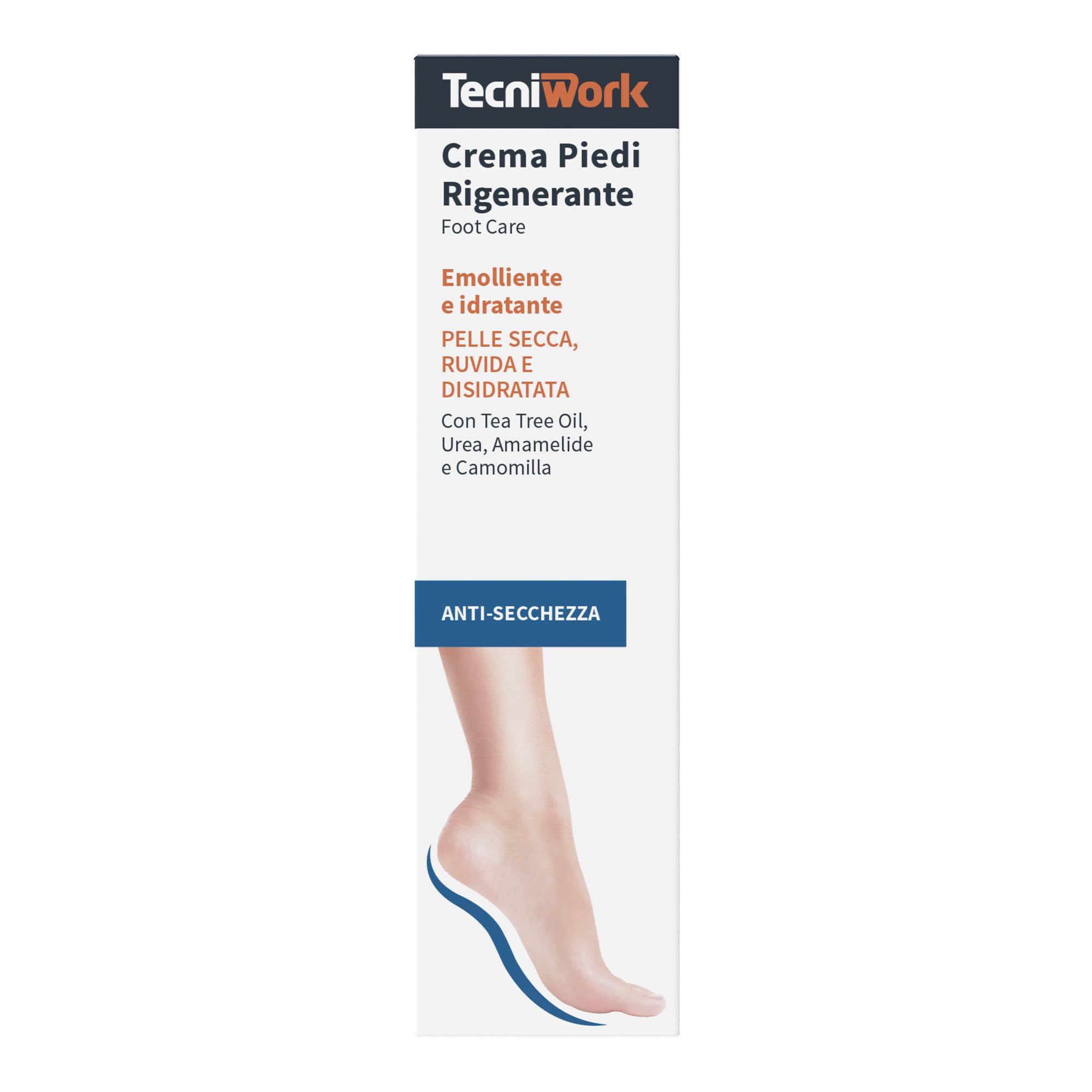 Tecniwork Crema Piedi Rigenerante Idratante ed Emolliente con Tea Tree Oil, Urea, Amamelide e Camomilla per Pelle Secca e Disidratata 75 ml