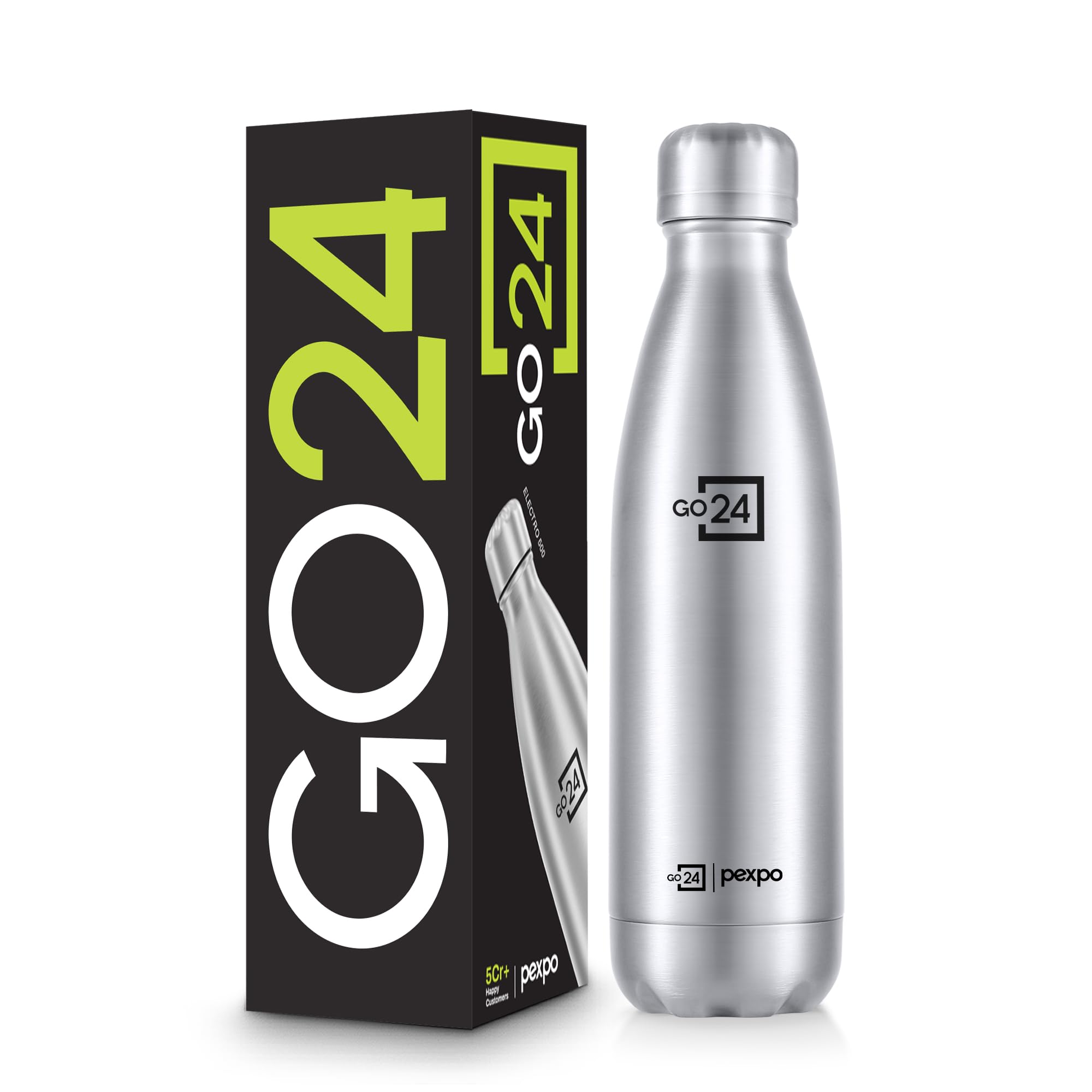 Go24 pexpo Stainless Steel Water Bottle Electro Silver 500ml