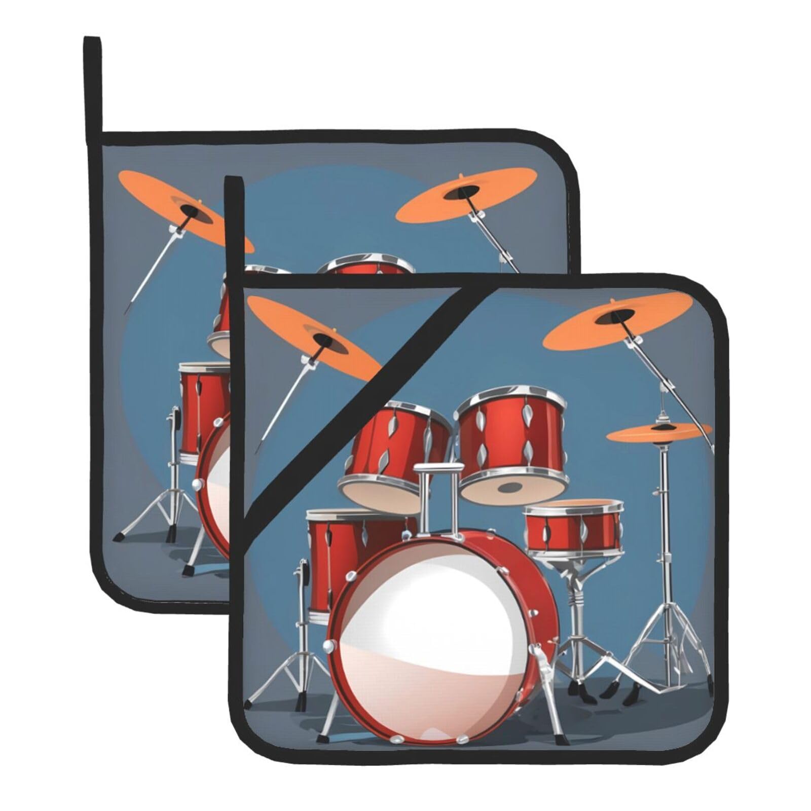 HJFCZH Cool Drum Set Printed Square Insulated Pot Mat Set (2-Piece) 8x8in Waterproof, Thickened & Easy to Clean with Lanyard Design for Kitchen, Oven & BBQ