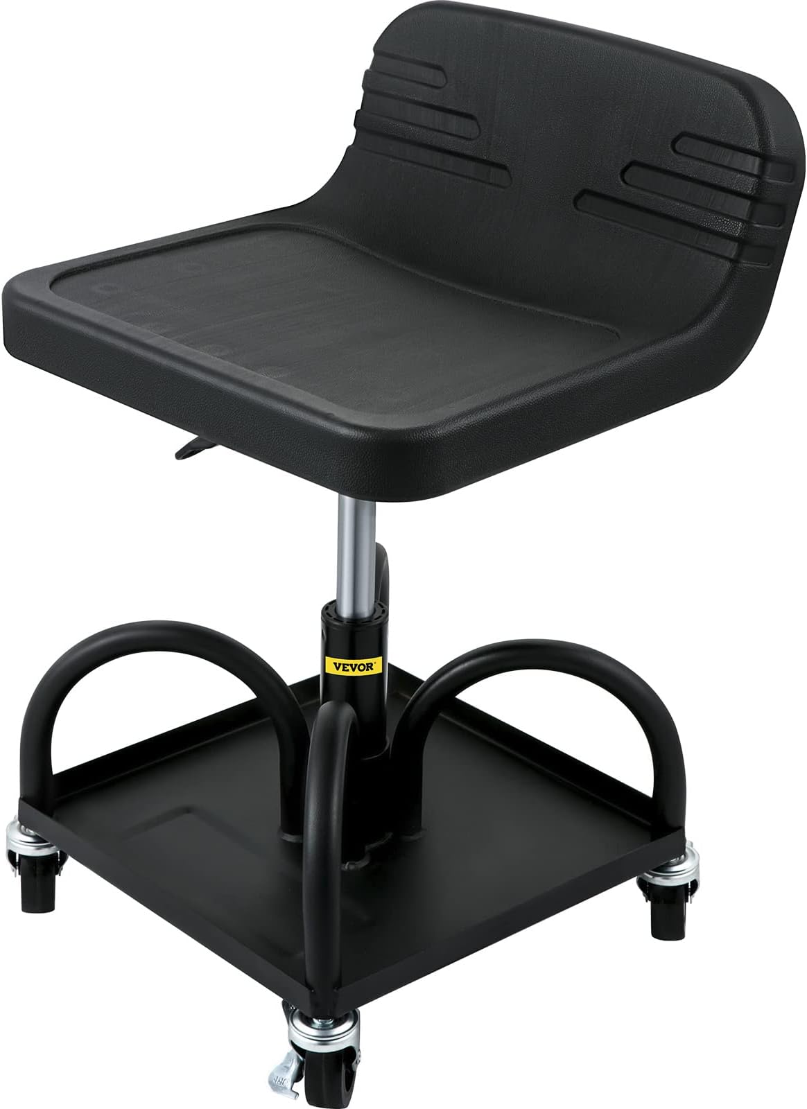 VEVOR Rolling Garage Stool, 300LBS Capacity, Adjustable Height from 15.7 in to 20.5 in, Mechanic Seat with 360-degree Swivel Wheels and Tool Tray, for Workshop, Auto Repair Shop, Black