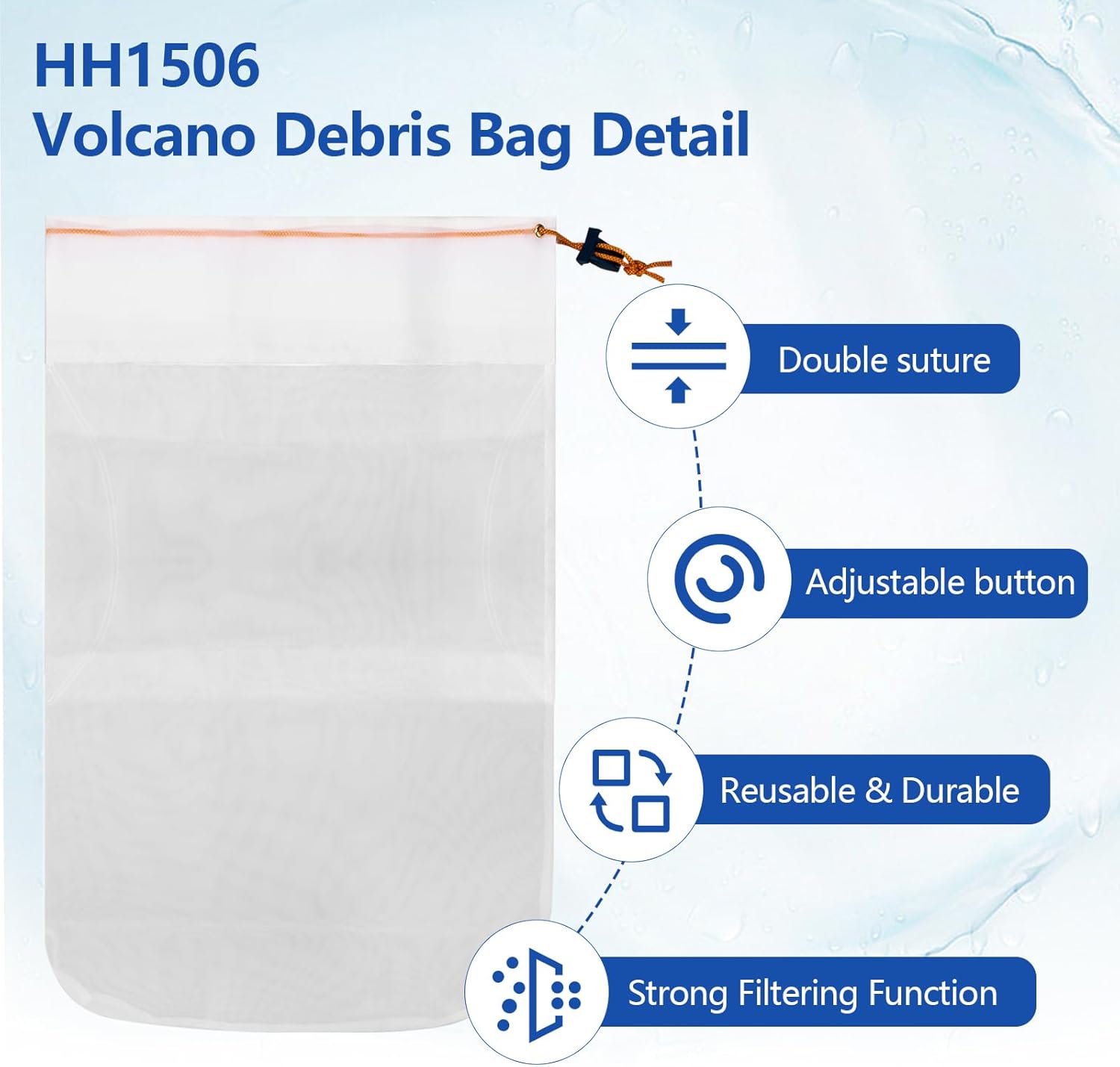 HH1506COMP Standard Bag for Hammer-Head Swimming Pool Cleaner Bag, Pool Cleaning Vacuum Standard Bag, 100 Micron Debris Bag Replacement with Cleat