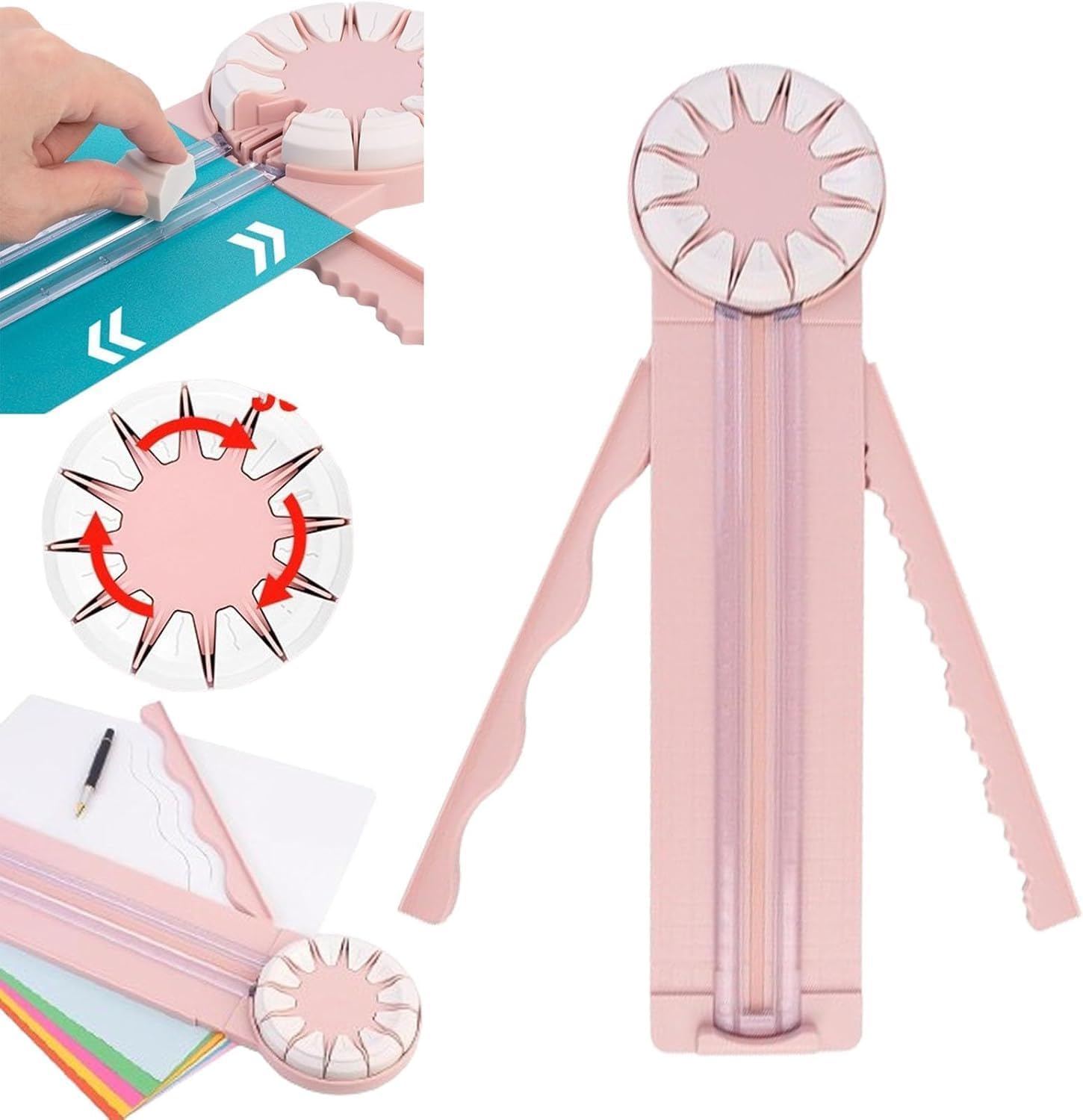 Edge Cutter Paper Crafts,12 in 1 Paper Cutter,Paper Trimmer Cutting Tool,Multifunctional Paper Cutter for Photo Card Postcard Scrapbook Art (Pink)