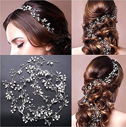Amazon.com: TQsuen Diadema para el pelo de novia, cristales para boda, 20  pulgadas, perlas y cuentas de cristal, accesorio para el pelo de novia,  accesorios para el pelo (plata + horquillas) :