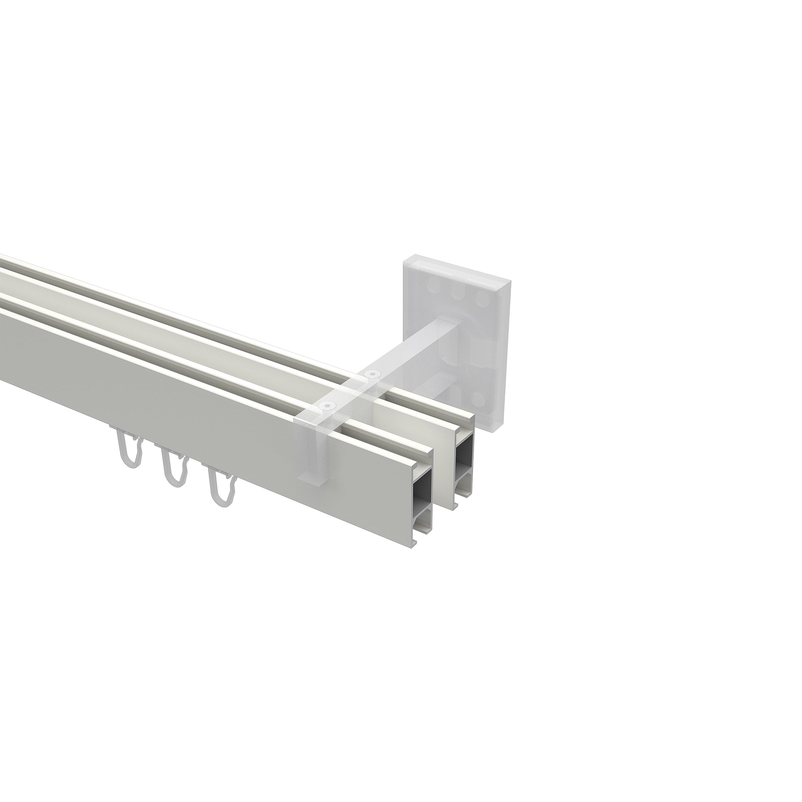 INTERDECO Innenlauf-Gardinenstange eckig 14 x 35 mm 2-läufig, kantige Innenlaufstange aus Metall, Weiß mit Chrom, zur Wandmontage, Typ 10212821, 280 cm