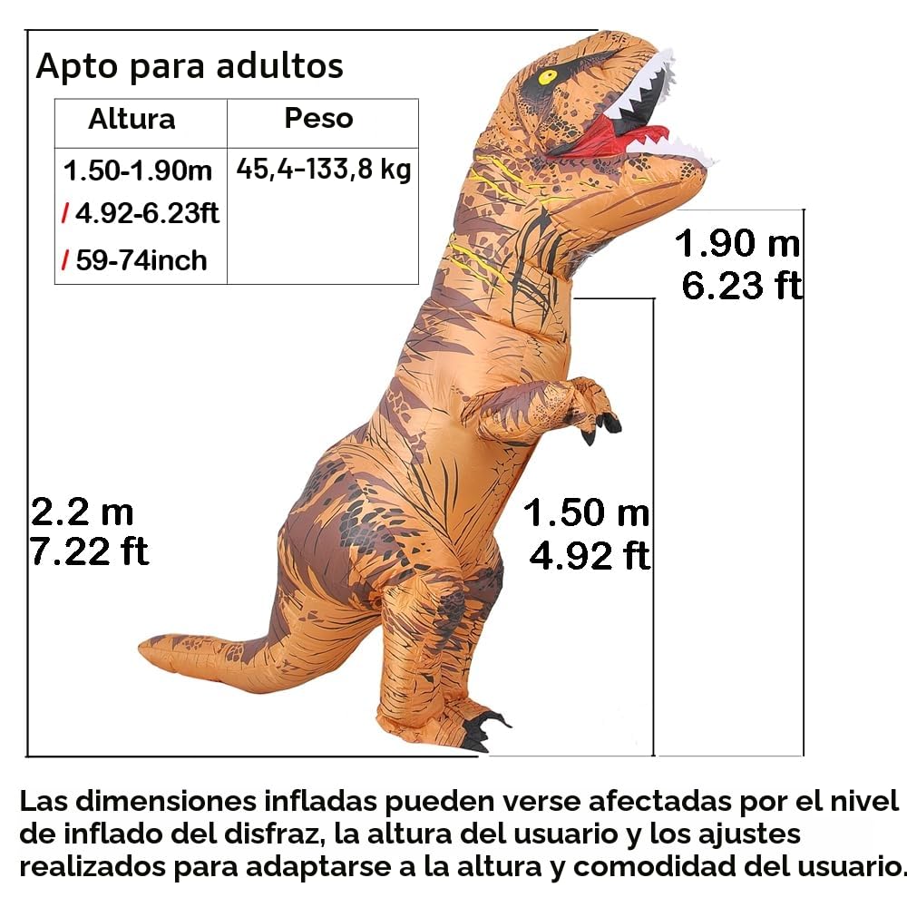 RHYTHMARTS Disfraz de Dinosaurio para Adulto Disfraces de Dinosaurios Hinchables Disfraz de T-Rex Hinchable para Adulto