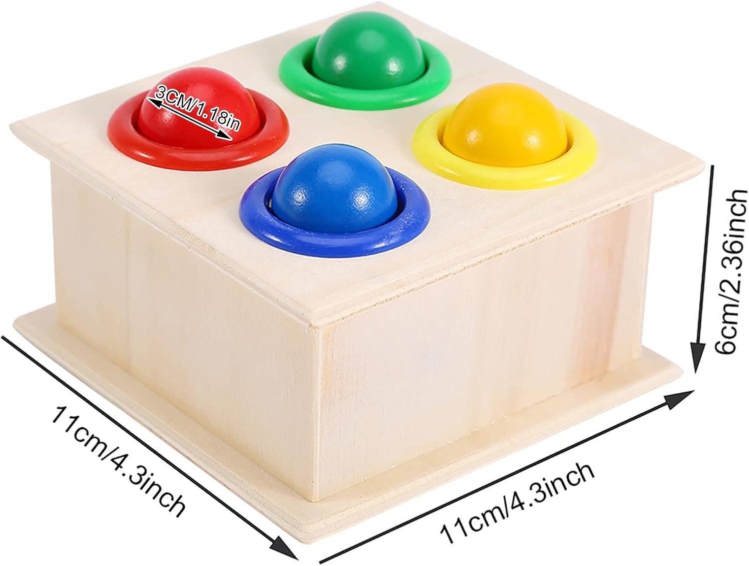 SHINETOY Wooden Ball Drop Hammer Toys for Toddlers | Montessori Pounding Toy with 4 Colorful Balls | Early Learning & Motor Skills Toy, 11 x 6 cm 1