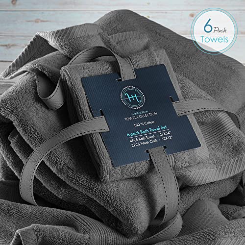Image of Hearth & Harbor Bath Towels for Bathroom - 100% Ring Spun Cotton Luxury Bathroom Towels - Ultra Soft & Highly Absorbent, Bath Towels Set of 6 - Dark Gray