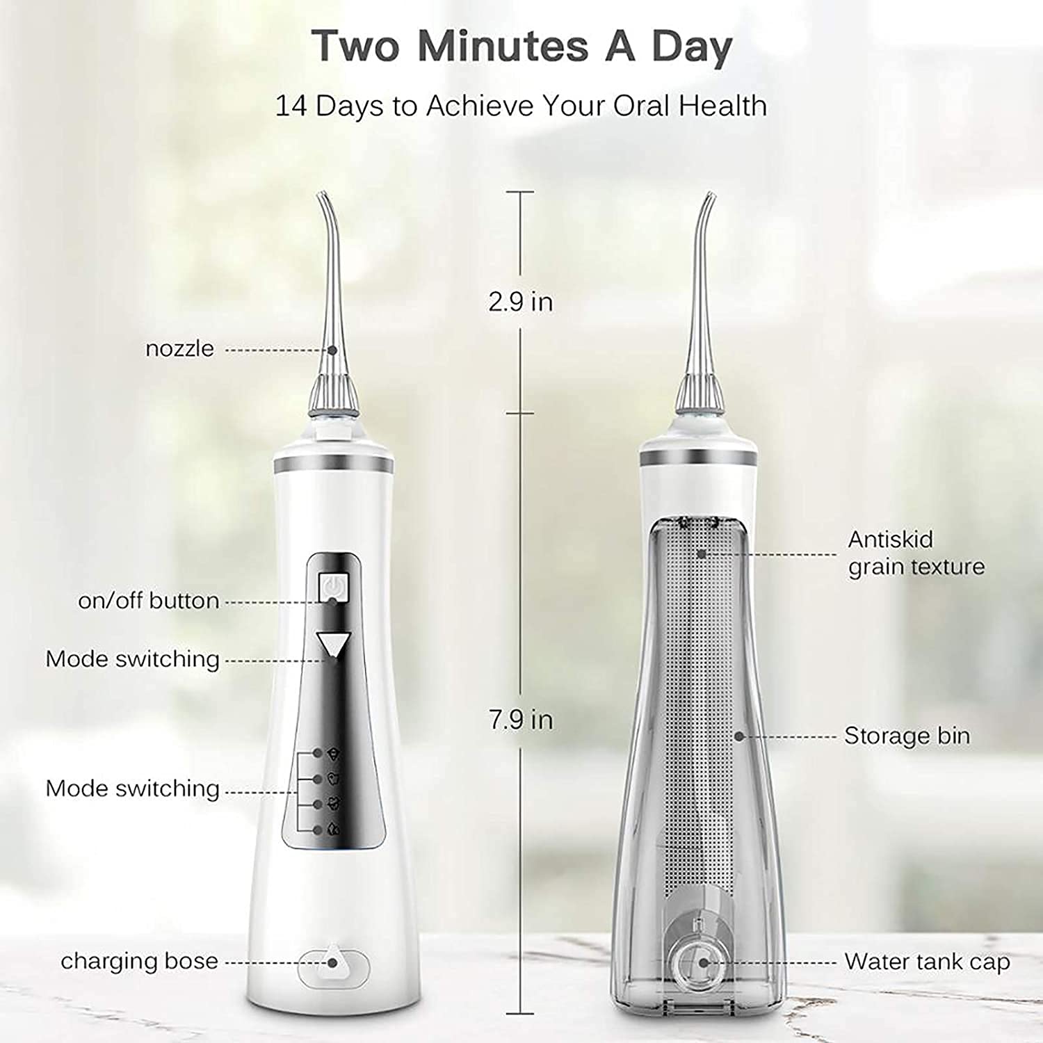 GeRRiT Flosser Water Birdless for i denti, 250 ml Professional Dental Irrigator orale, portatile e ricaricabile IPX7 impermeabile potente batteria durata della batteria for la casa for viaggi domestic