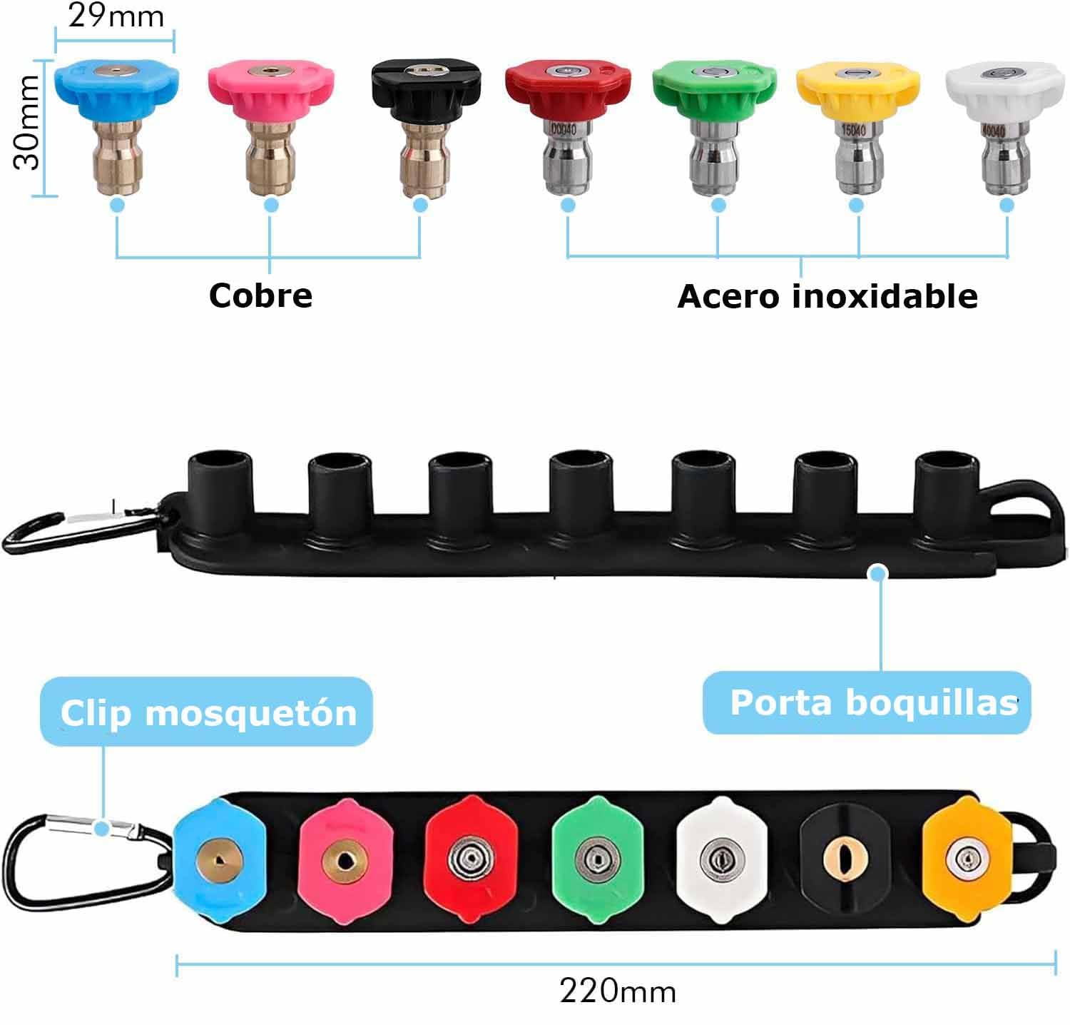 Treki 7pcs Boquilla para Hidrolimpiadora a Presión Boquillas de Conexión Rápida de 1/4" Boquilla Lavadora a Presión para Limpieza de Automóviles y Jardinería 4000 PSI, 2.5 GPM