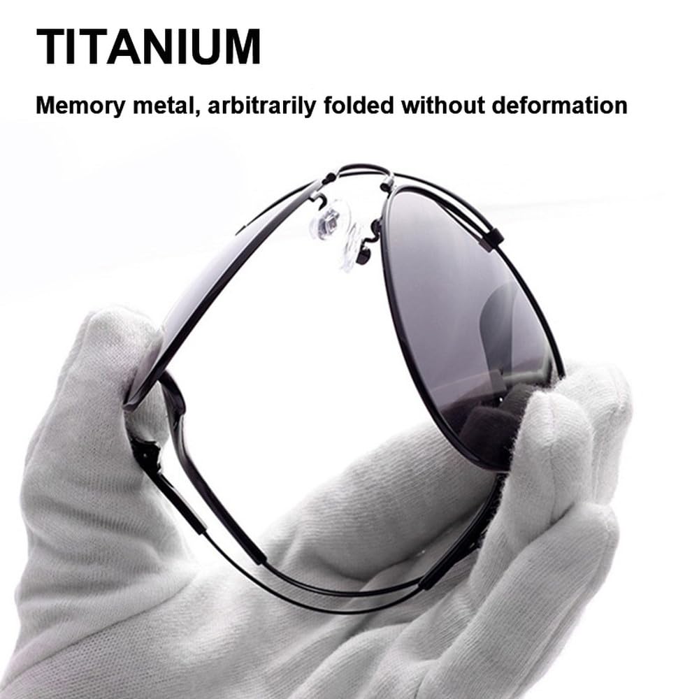 Polarisierte, photochrome Sonnenbrille aus Titan für Herren, die im Freien Auto fahren möchten.