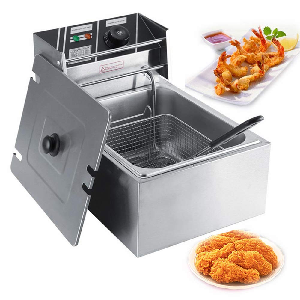 Freidora de acero inoxidable, freidora profunda de 6 litros, tanque único resistente y duradero para uso comercial para el hogar
