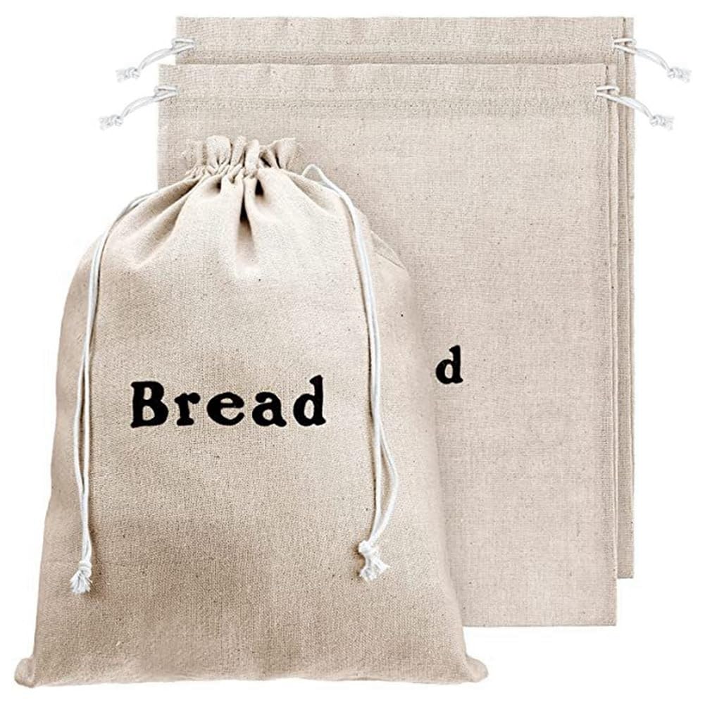 CTRLZS 3 Piece Bread Bags Burlap Reusable Drawstring Bread Bags Linen Unbleached Loaves Pastries Bags Handmade Food Storage