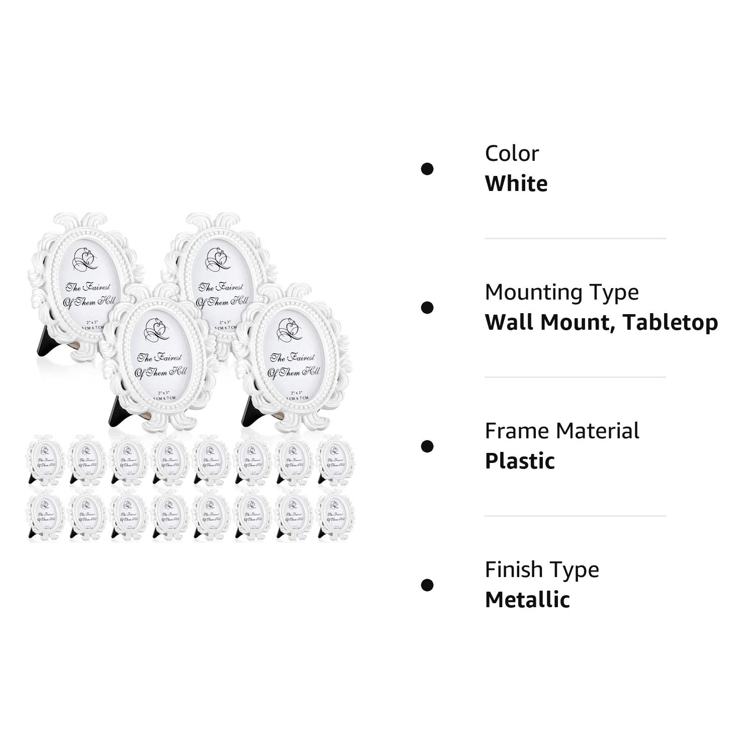 Vintage Picture Frame Antique Photo Frame Baroque Place Card Photo Holder Mini Picture Frame Beaded Photo Frame Resin Oval Frame Table Top Display Frame Christmas Holiday Decor (White, 20 Pieces)