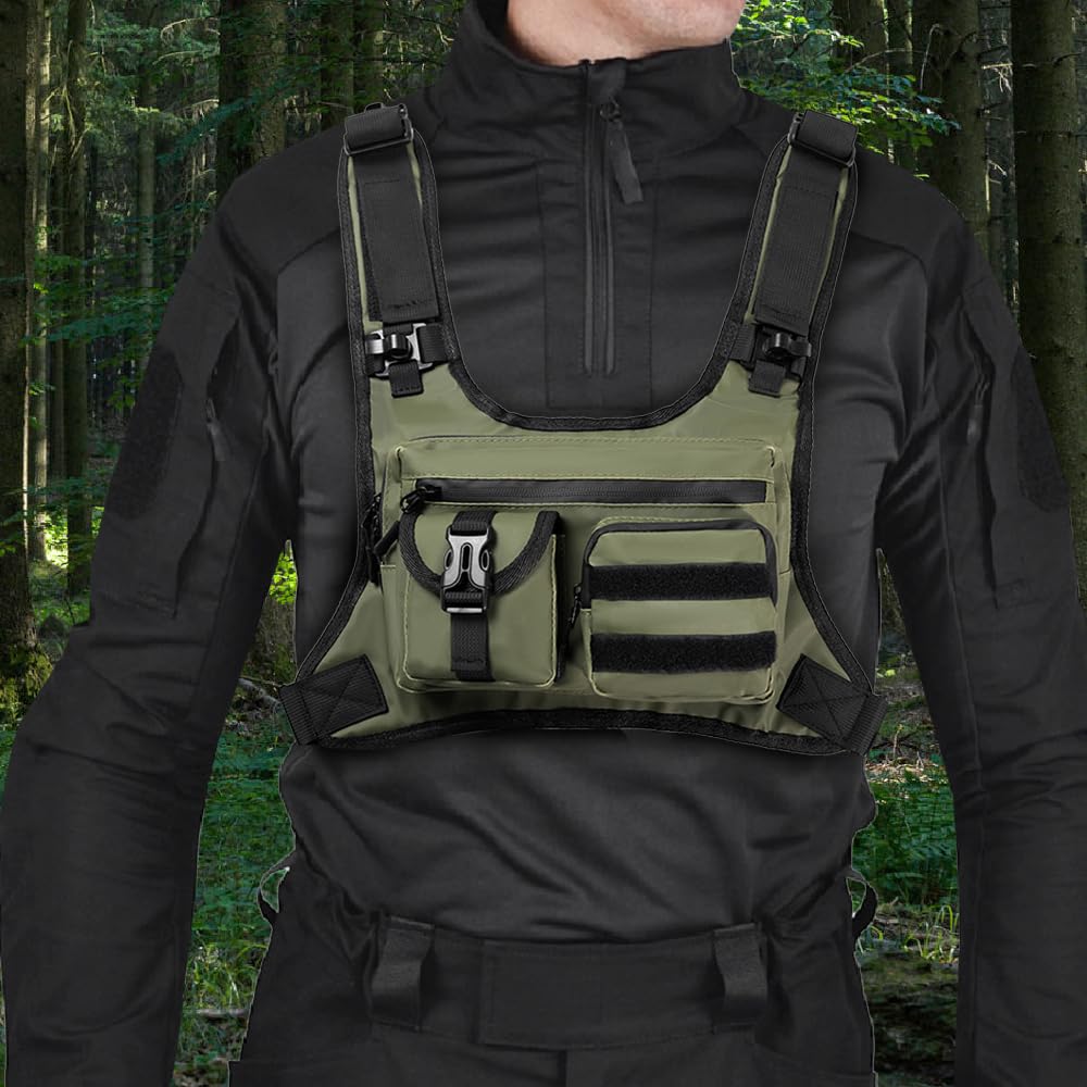 Borsa da Petto per Uomo e Donna, Zaino Sportivo da Esterno, Marsupio da Viaggio Multitasche con Chiusura a Cerniera e Sistema Molle per Caccia all'Aperto, Escursionismo, Ciclismo, Arrampicata Tattica