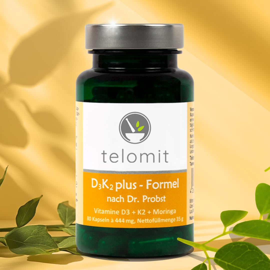 D3K2plus-Formel nach Dr. Probst, Kapseln mit Moringa-Pulver, Vitamin D3 und K2, 80 Kapseln