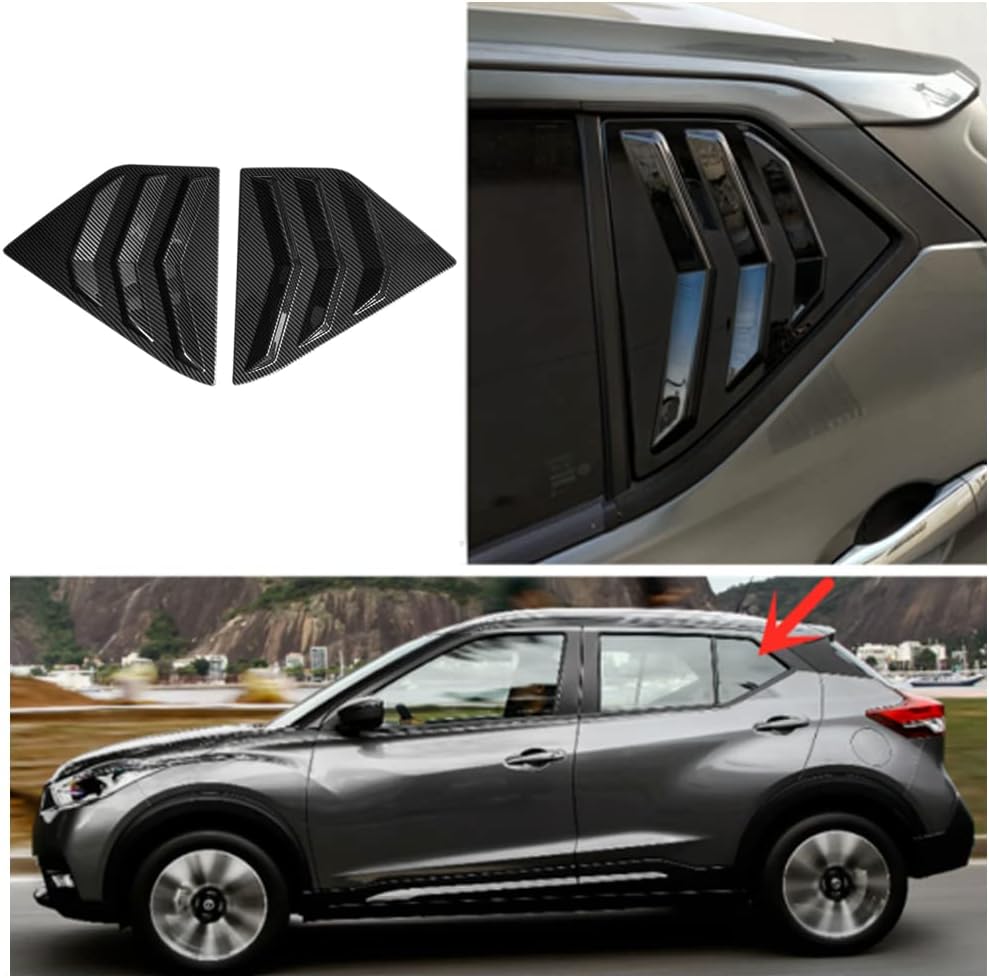 2pcs ABS Rear Side Window Louvers Fit for Nissan Kicks 2018-2024 Air Vent Scoop Shades Cover Blinds Exterior Decoration Accessories (Carbon Fiber)