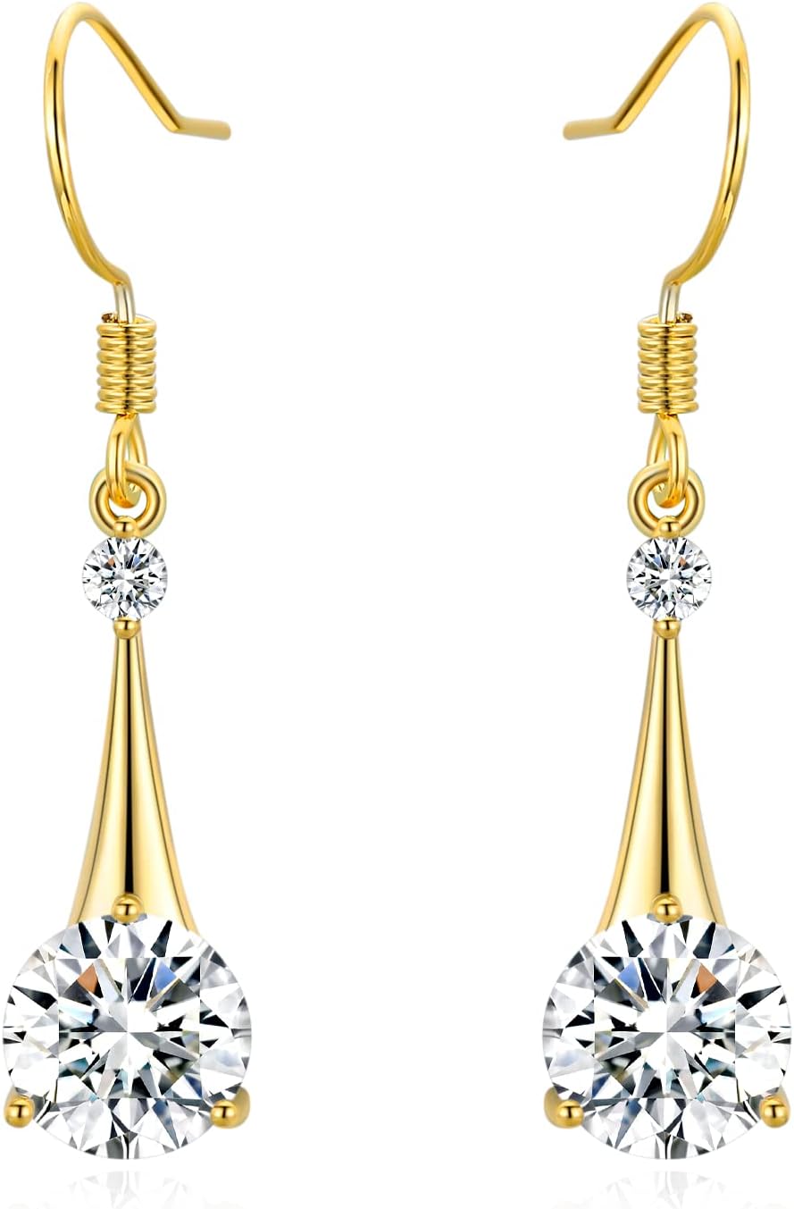 SBLING 18K Gold Plated Cubic Zirconia Dangle Drop Earrings