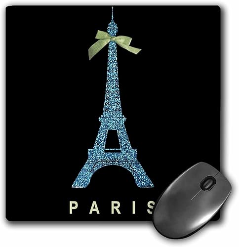 3dRose LLC - Alfombrilla de ratón (8.0 x 8.0 x 0.1in), diseño de la Torre Eiffel azul con lazo de chica, color negro
