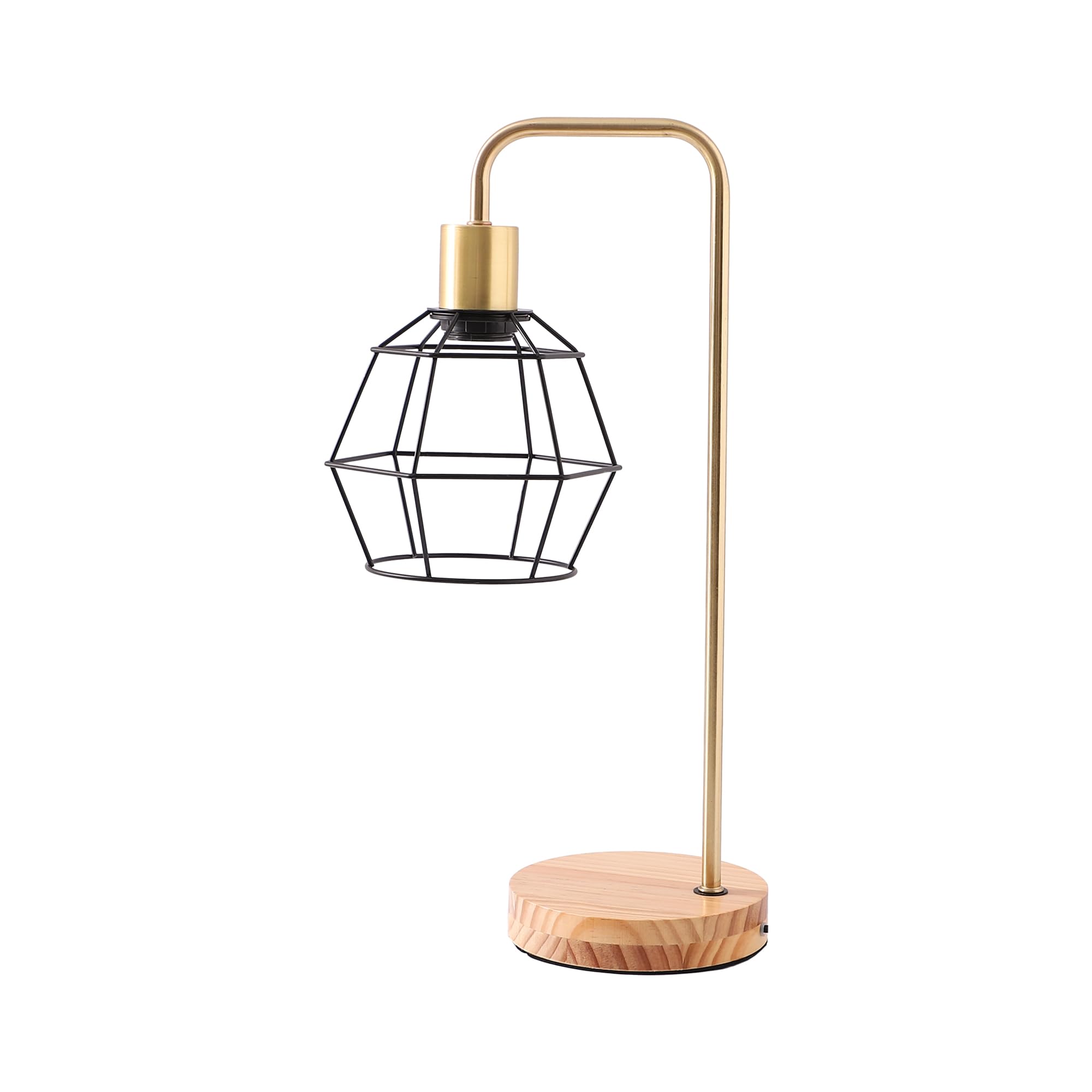 Kuber Industries Aesthetic & Modern Bedroom Lamp for Side Table | Office & Desk Table Lamp for Living Room and Home Decor with Iron Frame & Wooden Base | Natural Wooden Brown-SD03A 1