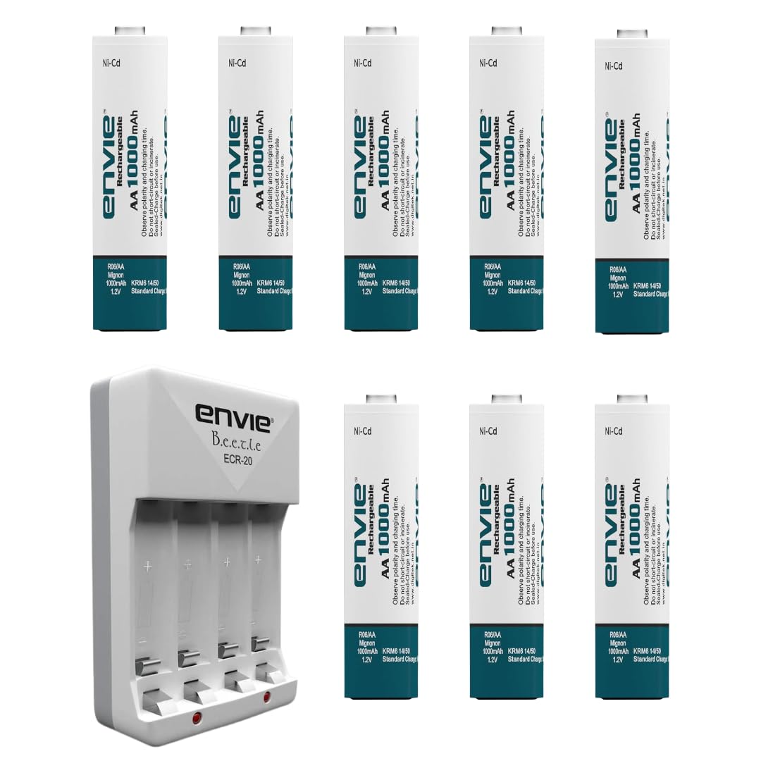 Rechargeable AA Battery Charger Combo | 1000mAh Ni-Cd Rechargeable AA Batteries + Beetle ECR-20 Charger | Ideal for Toys, Remotes, Clocks, Mouse & Household Devices | Pack of 8+1-image-44