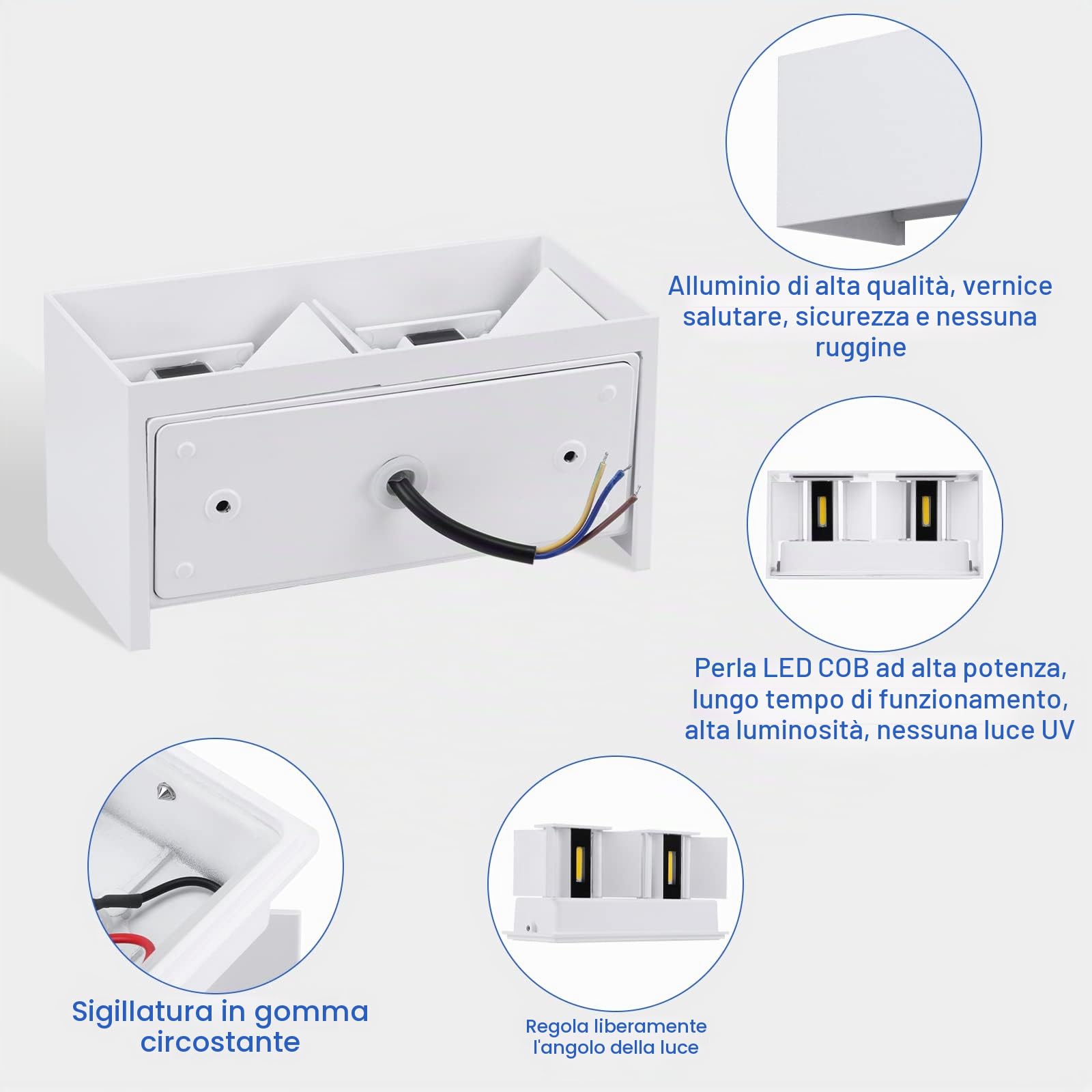ENCOFT 2 Pezzi 24W Applique da Parete Interno Esterno COB LED IP65 | Luci da Esterno Impermeabile Lampade Esterno, 6000K Applique Parete Interno in Alluminio Angolo Regolabile Bianco