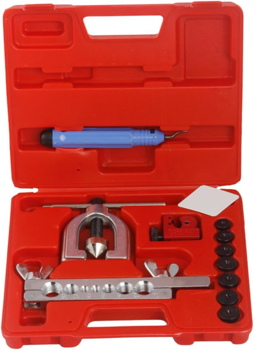 Brake Line Flaring Tool Kit with Mini Tube Cutter, 7-Hole Brass Tubing Double Flaring Expander Set for Automotive Brake and HVAC Tube Repair