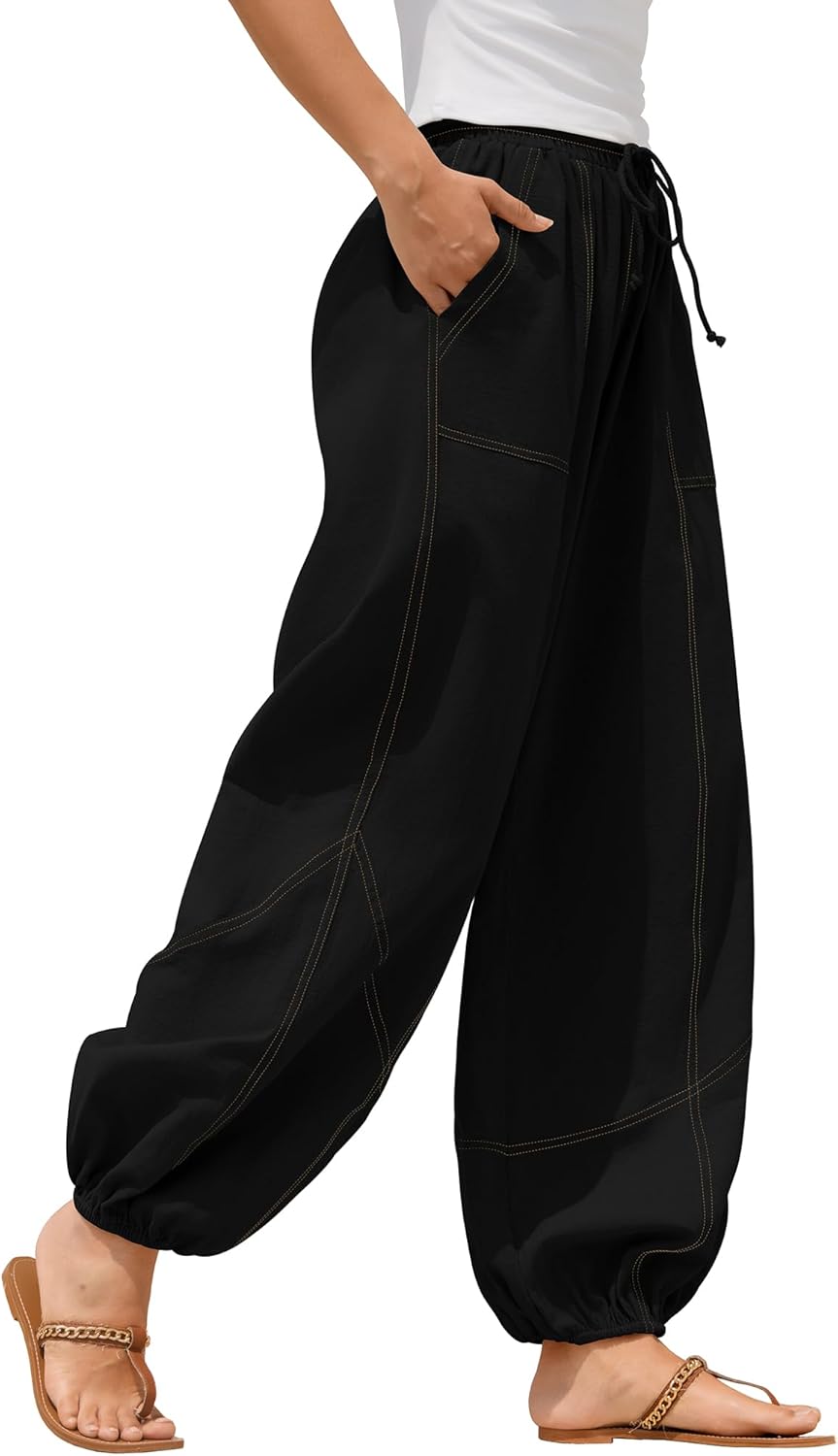 ZAFUL Women Casual Linen Pants Lightweight Drawstring