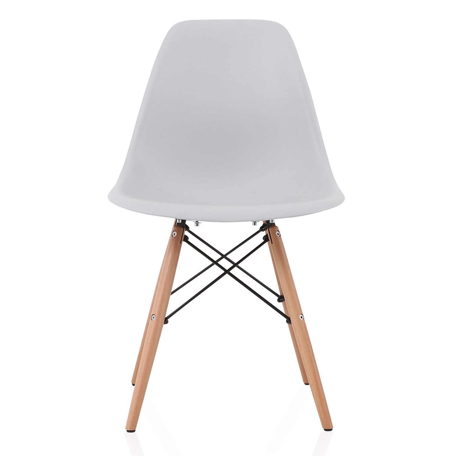 DSW-LGRY-2 Molded Plastic Dining Shell Chair with Birch Wood Eiffel Legs, Set of 2, 20" L x 18.5" W x 31.5" H, Light Gray