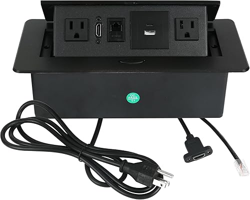Toma de corriente oculta con puerto USB C de 20 W, caja emergente eléctrica empotrada multimedia con 2 salidas de CA, puertos USB A y USB C con