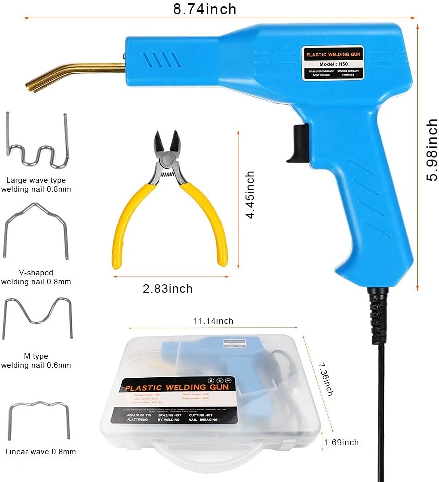 HPEVA 50W Plastic Welder,Hot Stapler Plastic Welding Machine,Handy Hot Staple Gun Car Bumper Repair Kit,Bodywork Fender Fairing Welding Systems Include 4 Types Hot Wave Flat Staples(Blue) - - 