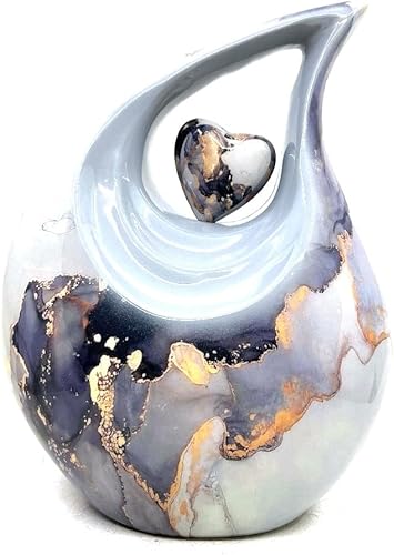 Miniatura 146 de Urna de corazón de lágrima dorada blanca para cenizas humanas Urnas de cremación para cenizas adultas Urna de ceniza funeraria para hombres