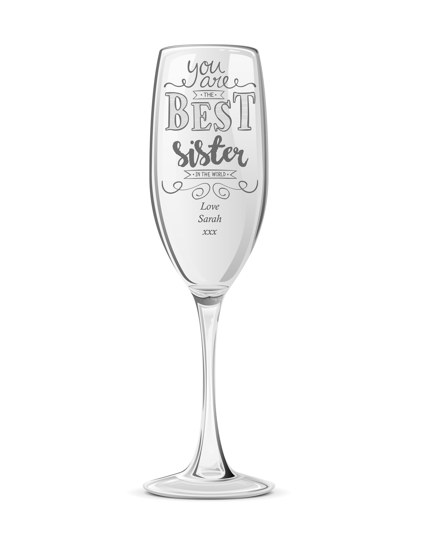 Ukgiftstoreonline Transparent Gift For Sister Personalised Engraved Champagne Prosecco Glass Flute