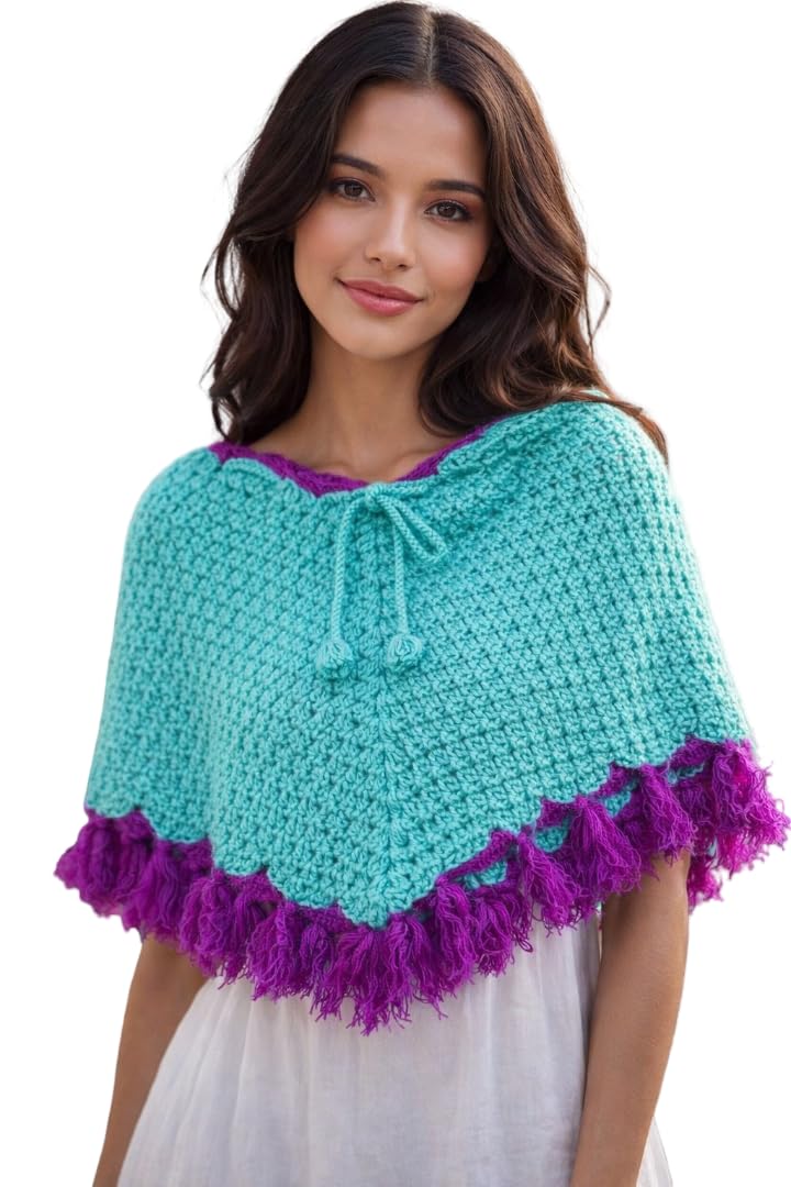 Handmade Crochet Poncho for Women & Girls | Soft Knitted Tassel Cape Shawl | Boho Style Winter Wrap | Lightweight Warm Shoulder Cover Up | Cozy Fashion Wrap for Winter-image-30