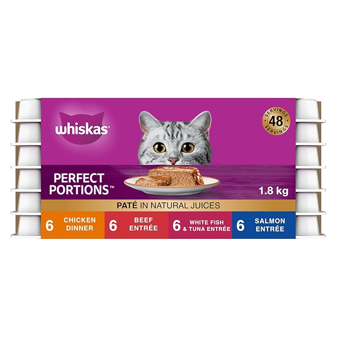 WHISKAS完美份量成猫湿粮 - 鸡肉、牛肉、白鱼、金枪鱼、三文鱼