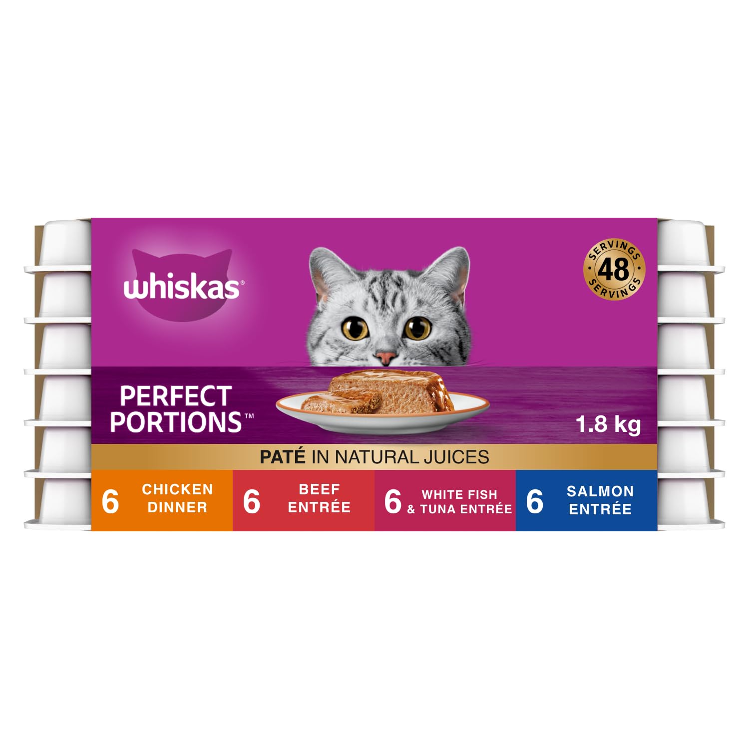 WHISKAS Perfect Portions Adult Wet Cat Food - Chicken, Beef, Whitefish and Tuna, Salmon, 75g Trays (24 pack) image 3
