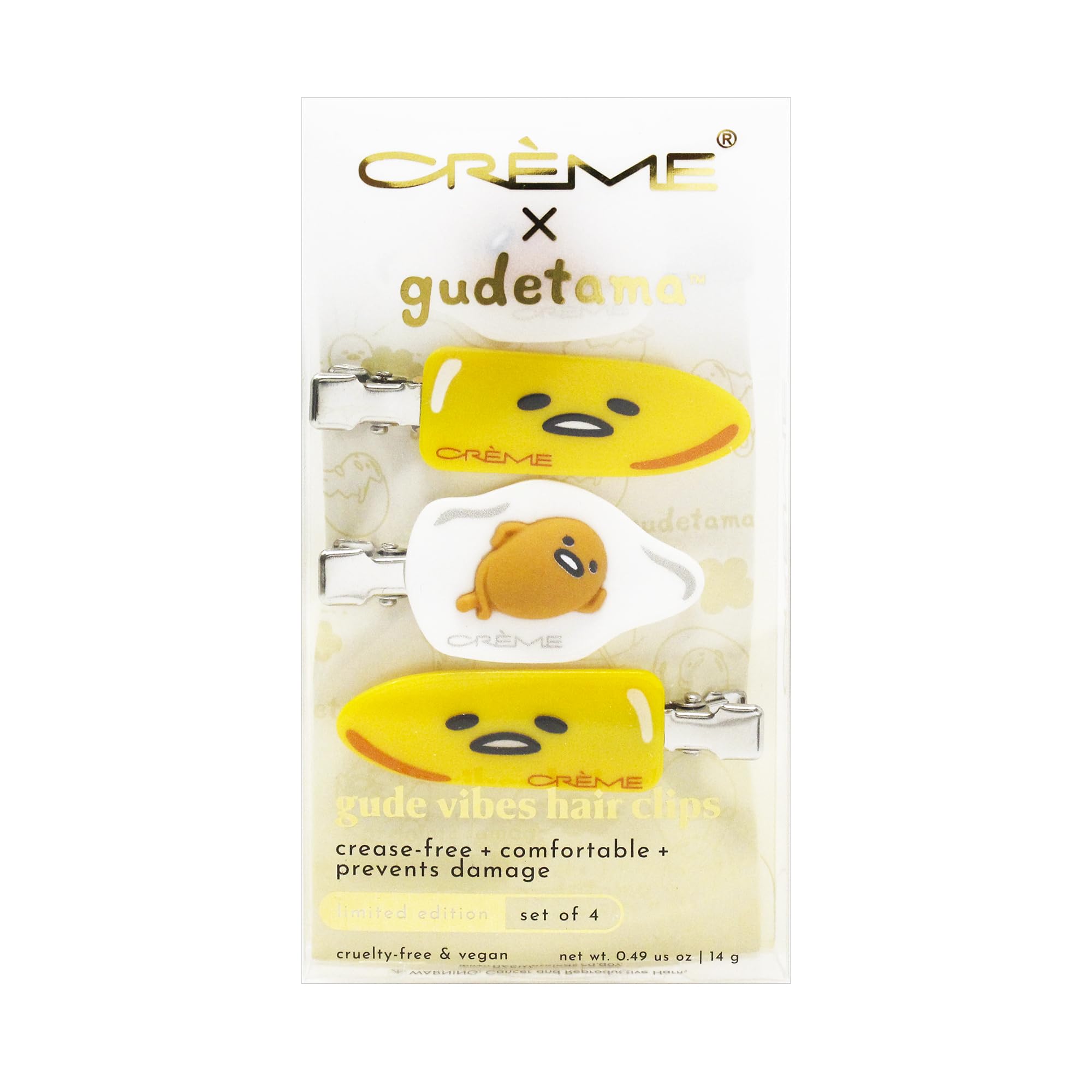 The Creme Shop Gude Vibes Gudetama Hair Clips: Supercute Accessory that Keeps Hair Exactly in Place, Crease-Free, Comfortable, Prevents Damage, Teeth-Free Design for Secure Hold (Set of 4)