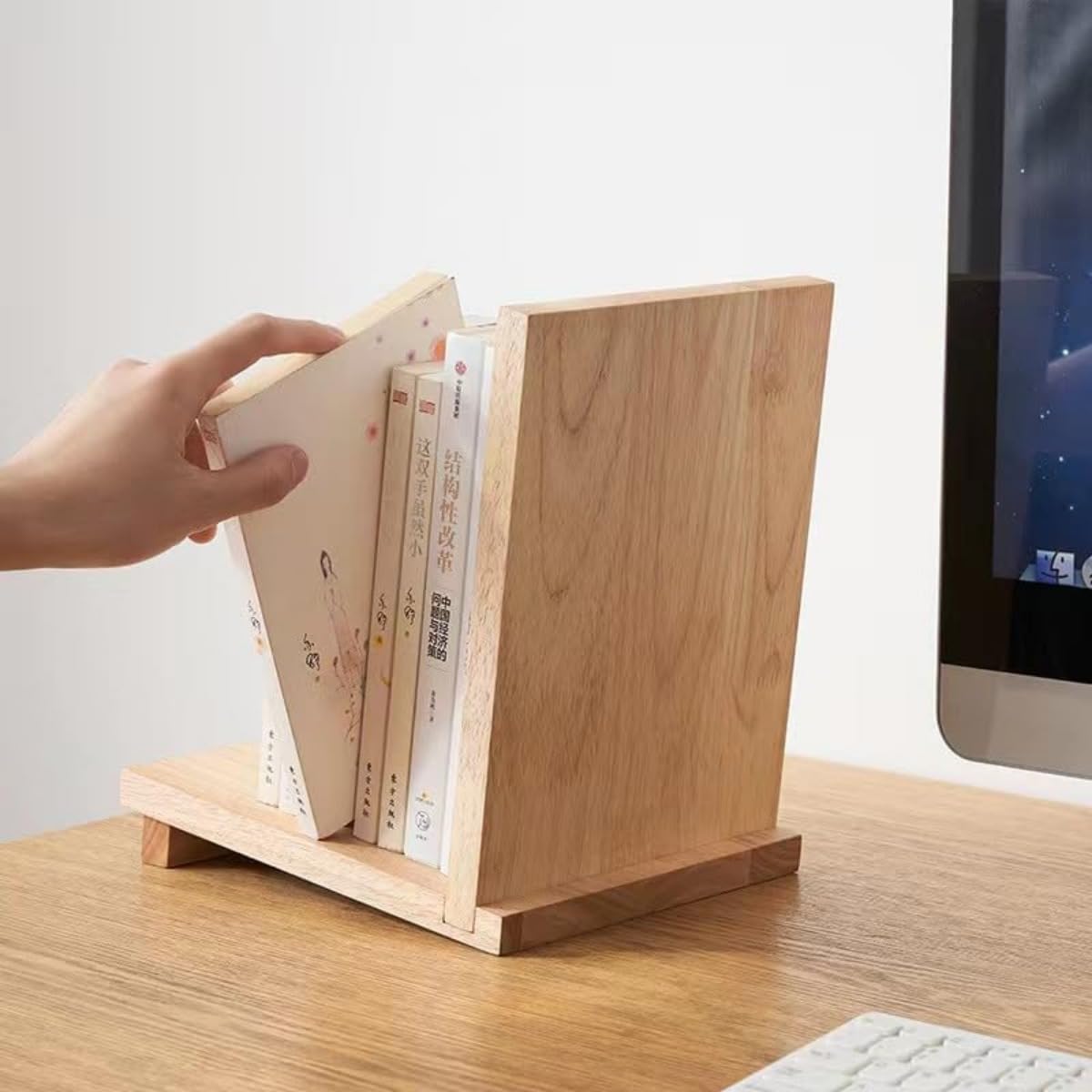 Amazon | Anfiodas 無垢材の本棚シンプルなデスクトップオフィス収納