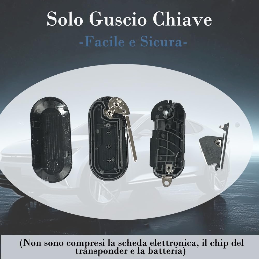 SUPALAND Guscio Chiave Di Ricambio a 3 Tasti Per Telecomando Auto Con Lama Compatibile Con Fiat 500L 500 Punto Evo Grande Bravo Panda Ducato Lancia Con 1 Cacciavite, 1 Catena Portachiavi