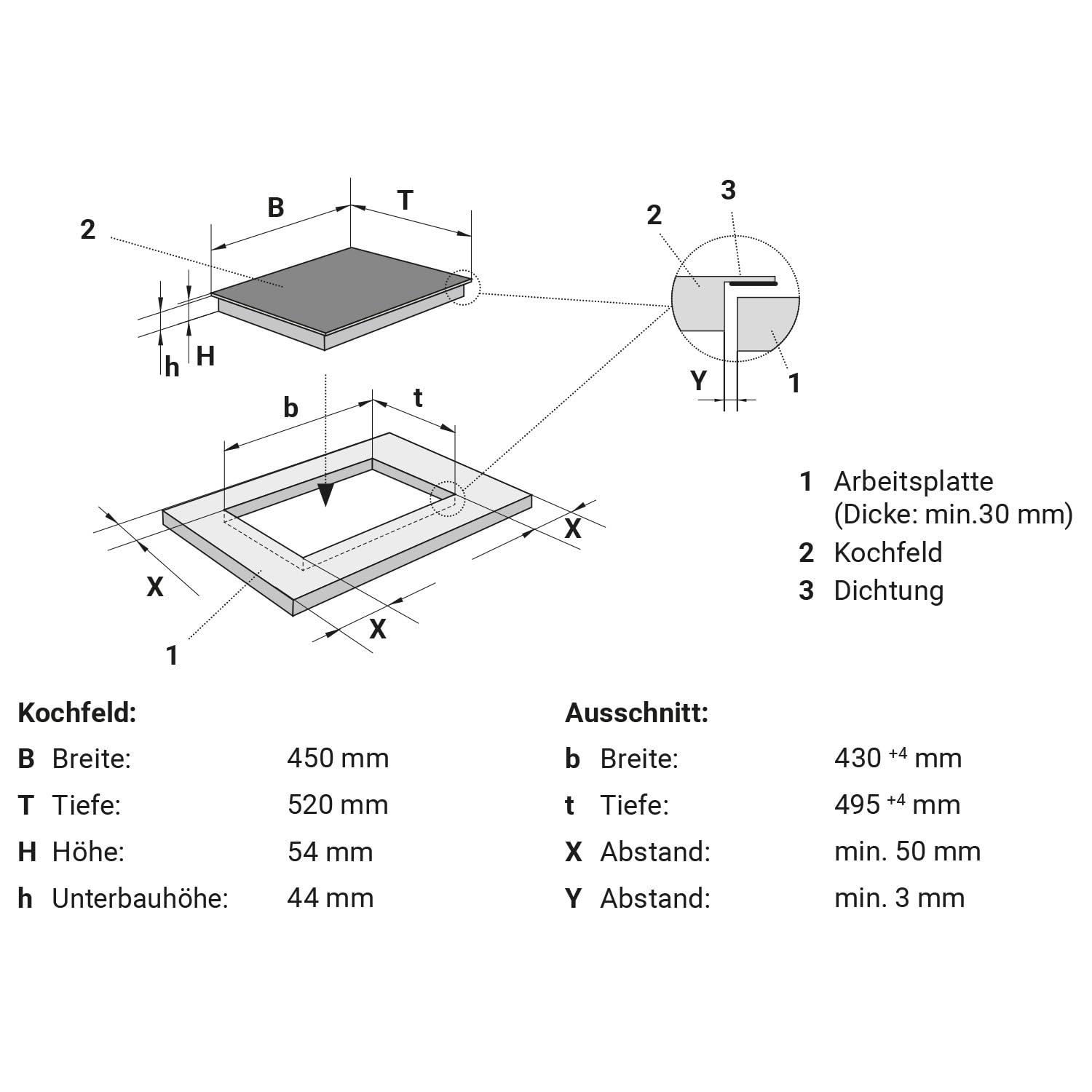 KKT KOLBE | Piano Cottura a Induzione 45 cm Autosufficiente | Vetroceramica | 3 Zone | 9 Livelli | Senza Cornice | Indicatore di Calore Residuo | Blocco del Calore Residuo | IH84500RL
