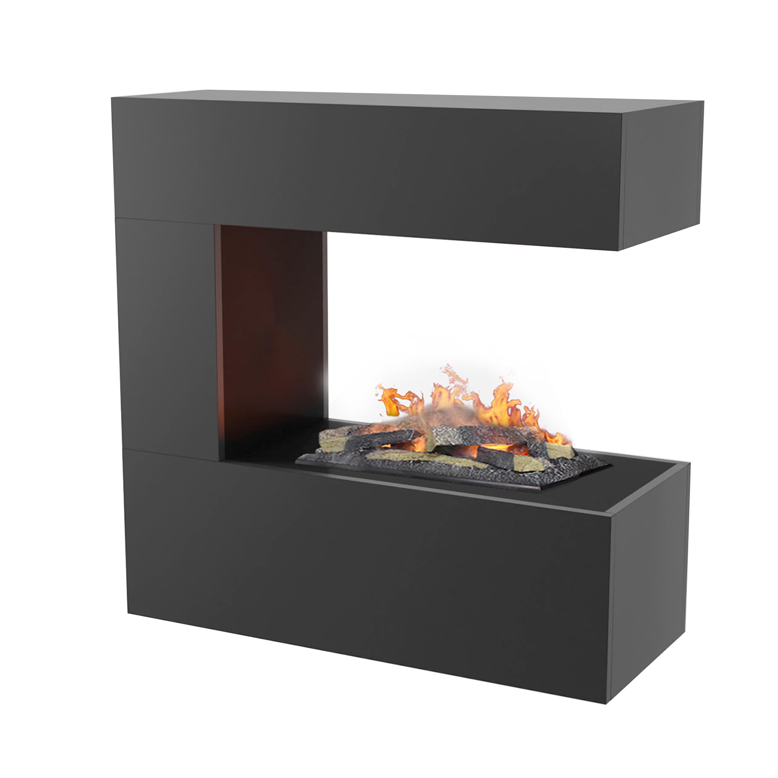 GLOW FIRE Wasserdampf Kamin Schiller (Wandkamin) - Elektrokamin für die Wand mit realistischen LED 3D-Flammen, Knistereffekt & Fernbedienung, 90x90x37 cm, Opti-Myst 400 mit Holz-Deko, Grau