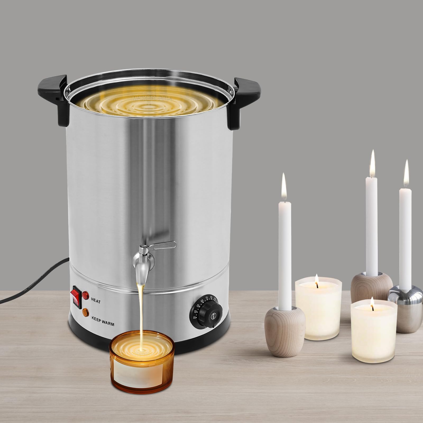 Elektryczny garnek do topienia wosku, stal nierdzewna, z cyfrową kontrolą temperatury i dzióbkiem, szybkie nagrzewanie 1800 W, do produkcji świec, idealny dla majsterkowiczów i biznesu (12 l)