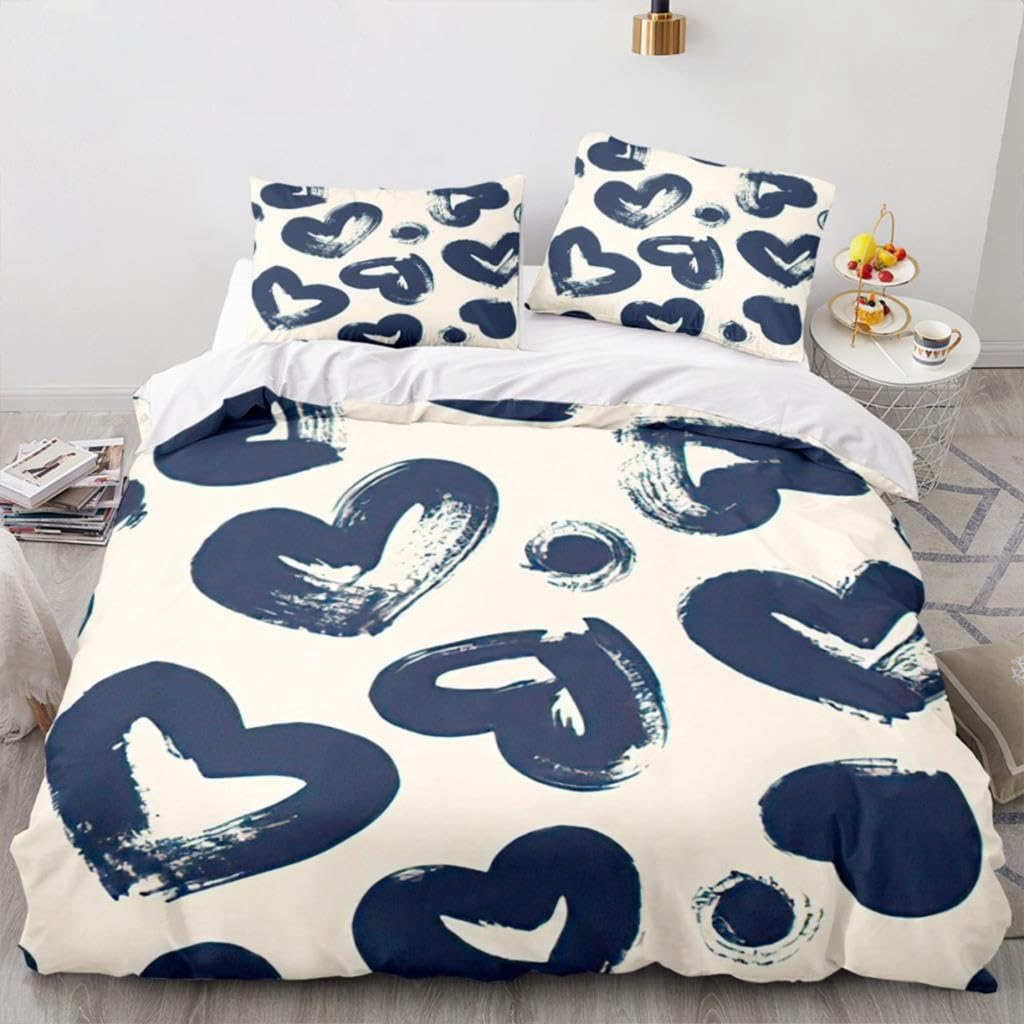Ensemble de literie 260X240 imprimé cœur d'amour bleu et parure de lit adulte