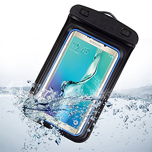 SumacLife Waterproof Snowproof Pouch Dry Bag Case for Samsung Galaxy Note 5 V / S6 Active / S6 Edge + Plus/OnePlus Two/Microsoft Lumia 640 XL (Black/Blue)