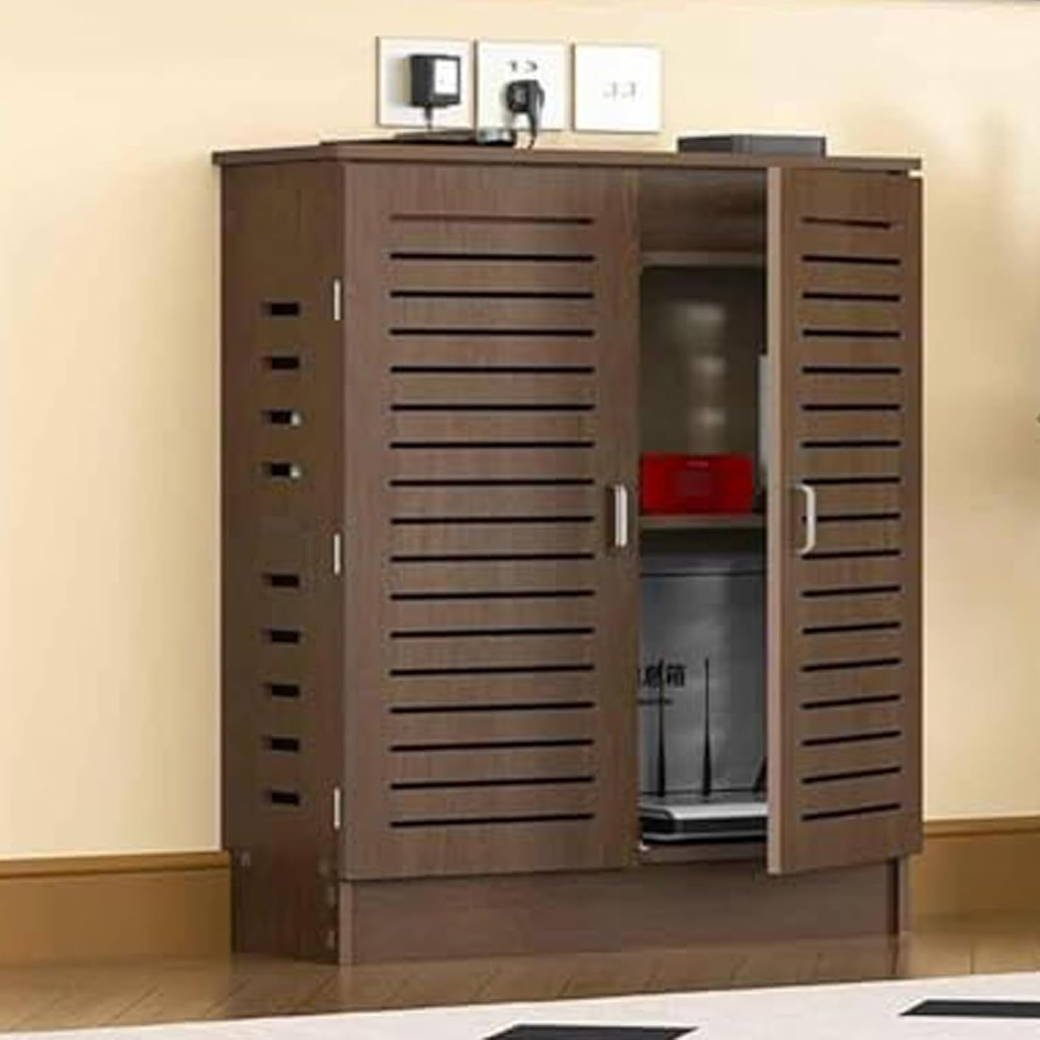 WiFi Router Storage Cabinet WiFi Router Hidden Box Openwork Slat Design Adjustable Shelves and Pre-drilled Cable Holes Sturdy and Durable Easy to Install(White,50x80x30cm)