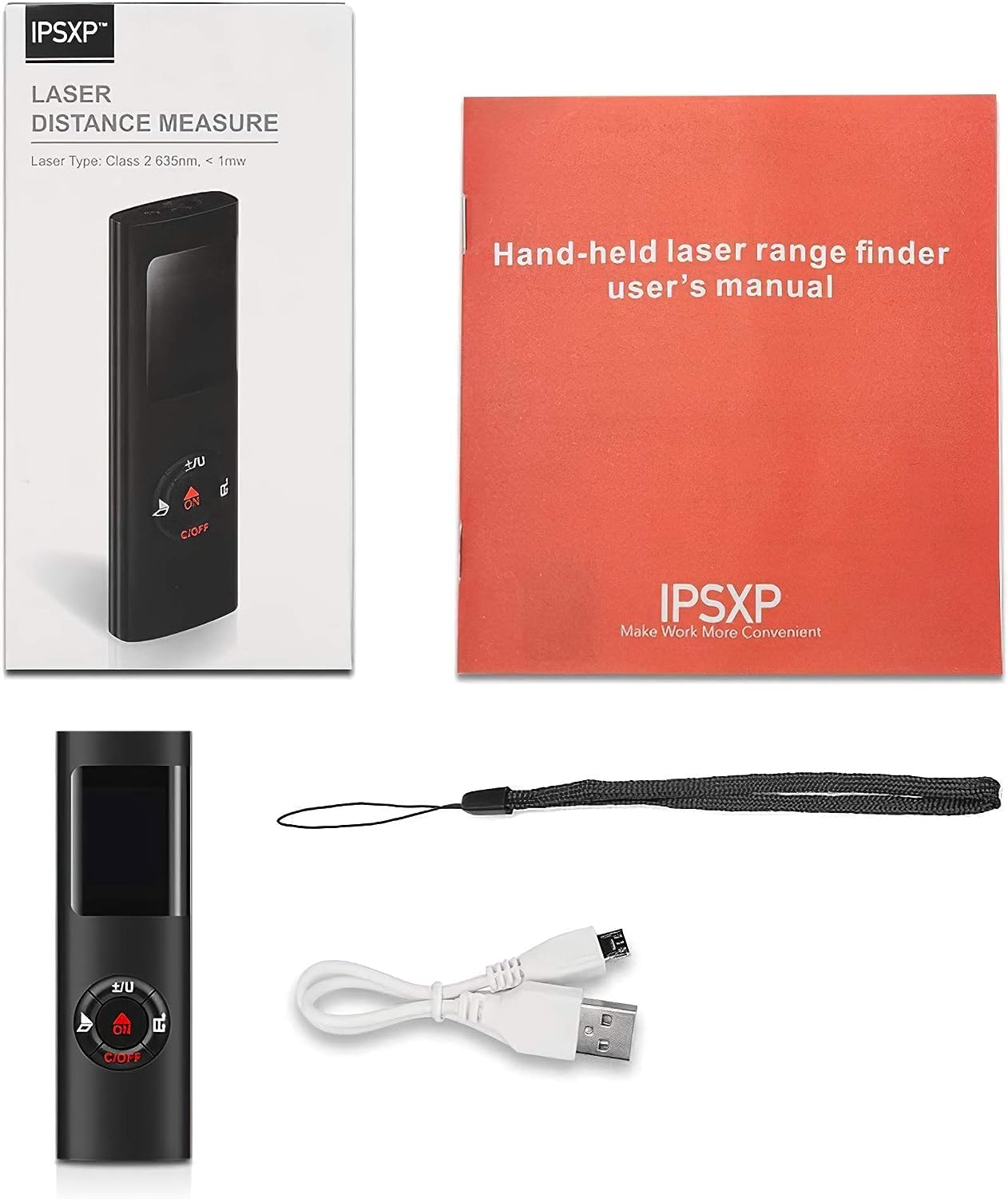 IPSXP Metre Laser, Télémètre Laser 60m, Portable Numérique Mesureur Distance, Surface, Volume, Fonction Pythagore, IP54, LCD Rétro-éclairage Rechargeable
