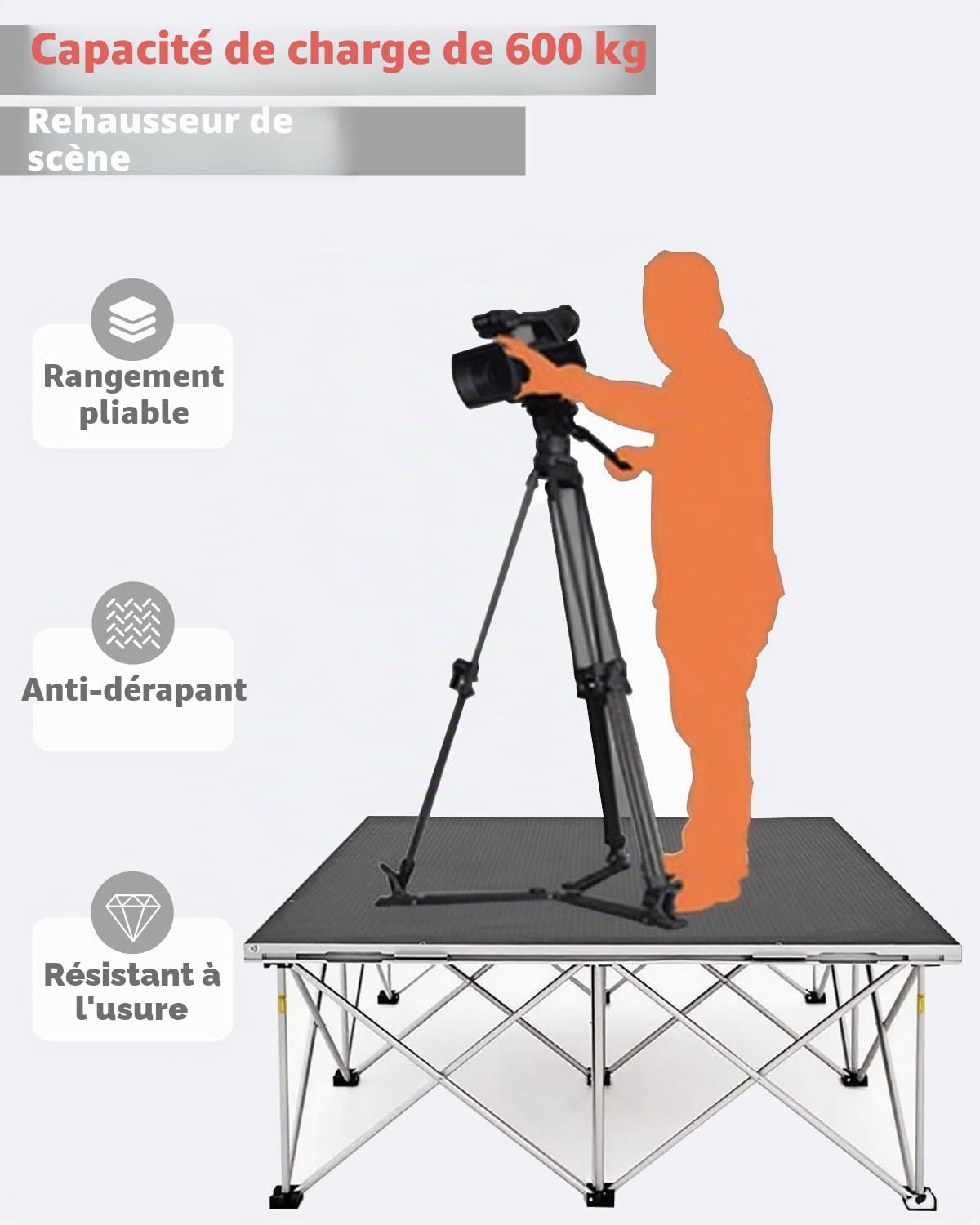 Plateforme de scène portable avec rehausseur, système de scène modulaire connectable pour événements, 0,9 x 0,9 / 1,2 x 1,2 m, idéal pour les auditoriums scolaires, design durable